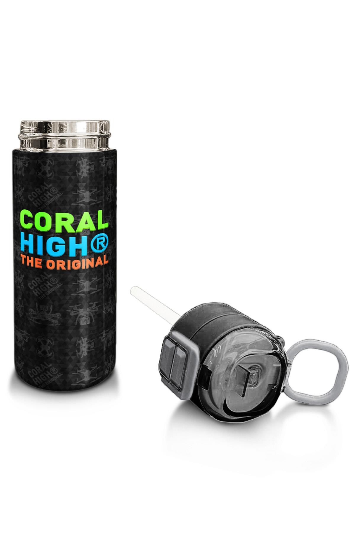 Coral High Kids Siyah Drone Desenli Pipetli ve Direkt İçim Çelik Termos 500 ml 31891
