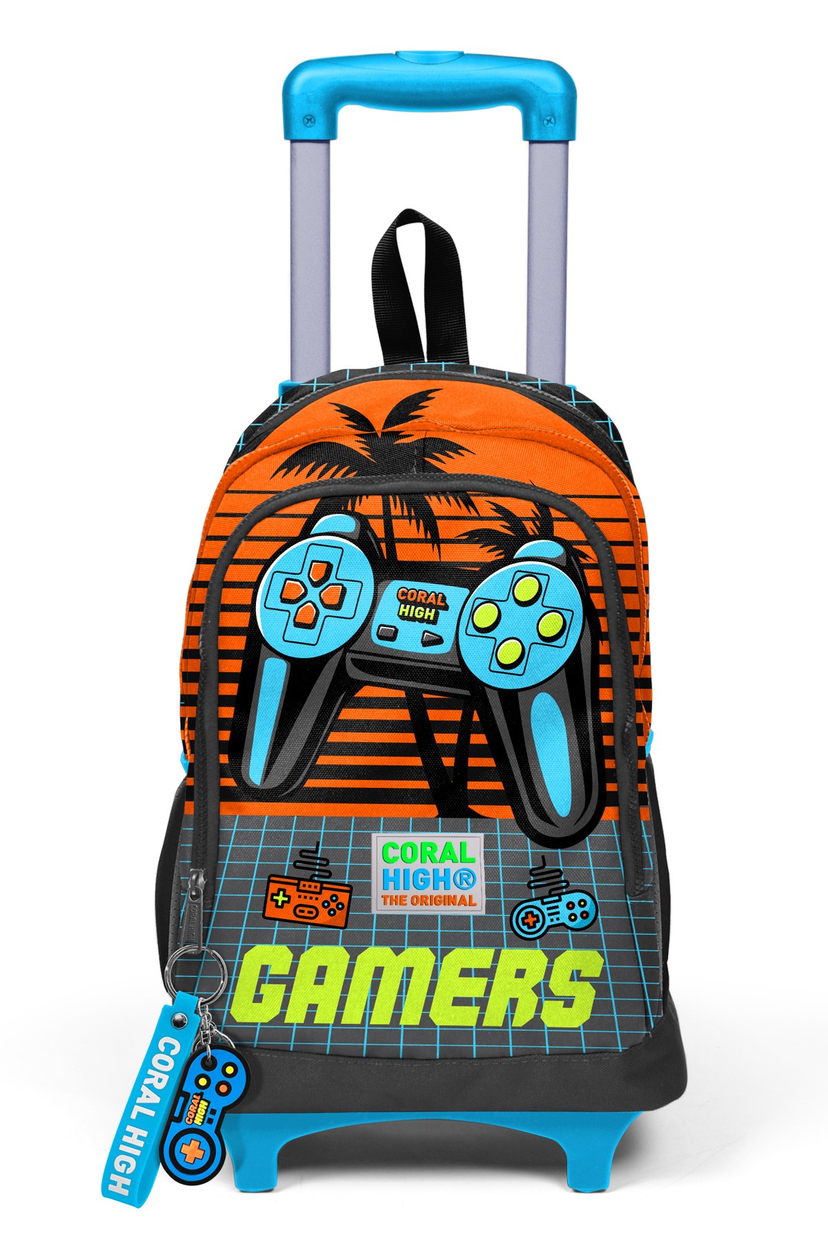 Coral High Kids Gri Turuncu Gamer Desenli Üç Bölmeli Çekçekli Okul Sırt Çantası 23946