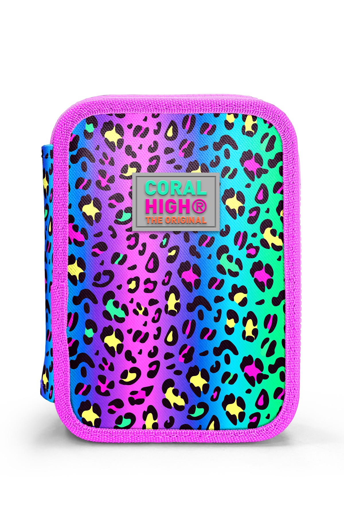 Coral High Kids Renkli Leopar Desenli Çift Katlı Kalem Çanta 11143