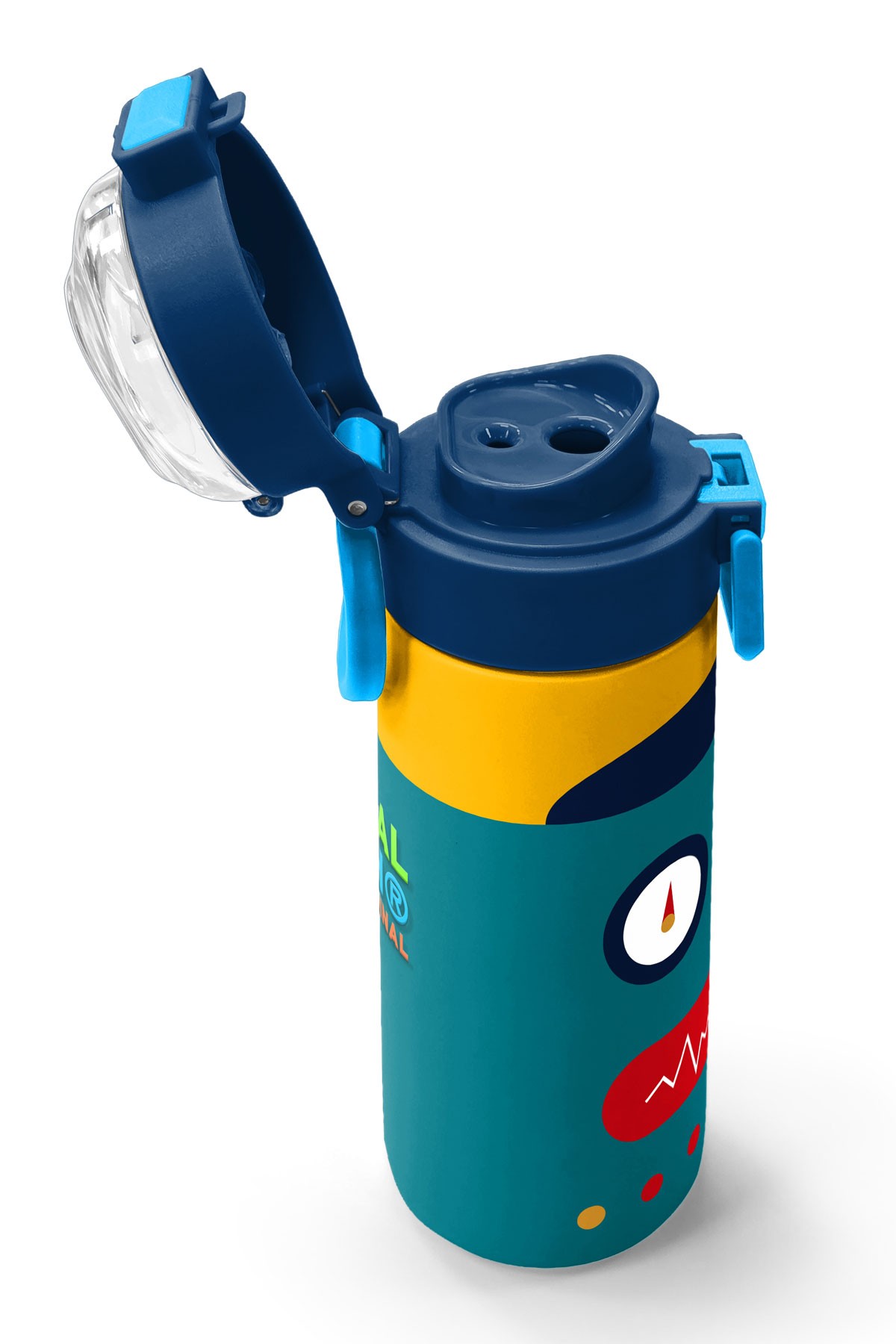 Coral High Kids Lacivert Çivit Robot Desenli Pipetli ve Direkt İçim Çelik Termos 500 ml 31918