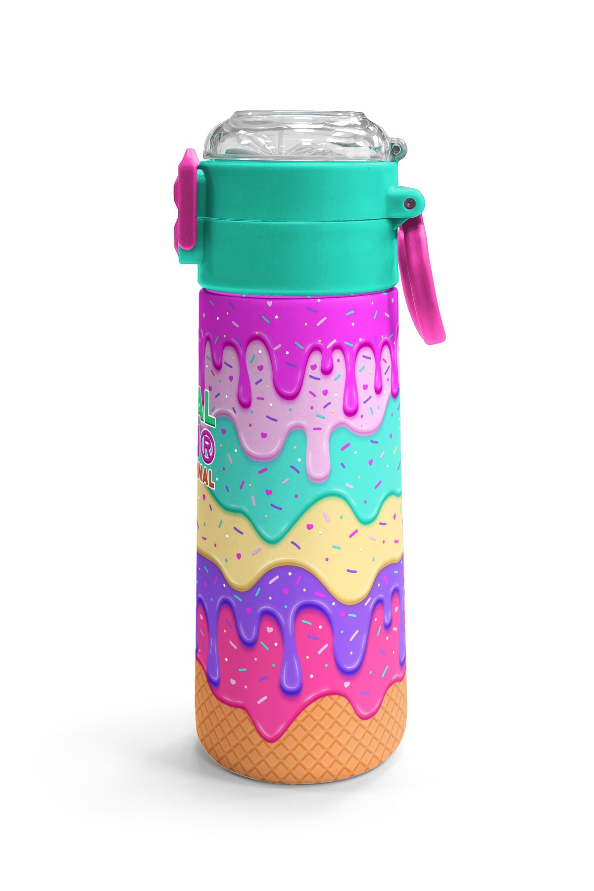 Coral High Kids Pembe Rengarenk Dondurma Desenli Pipetli ve Direkt İçim Çelik Termos 500 ml 31938