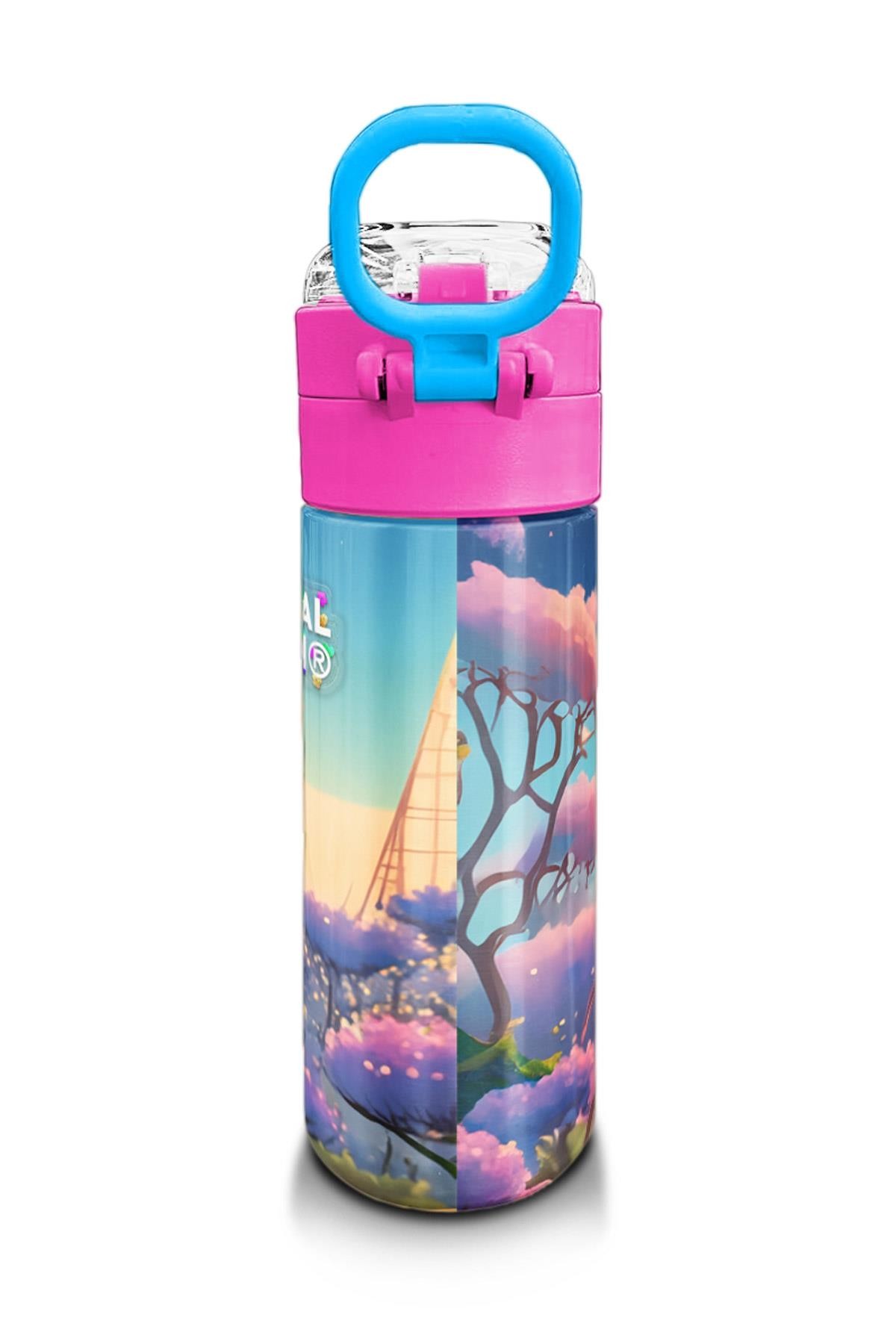 Coral High Kids Turkuaz Pembe Anime Kız Desenli Pipetli ve Direkt İçim Çelik Termos 500 ml 31858