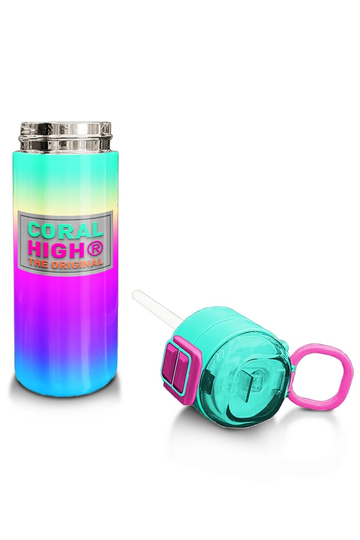 Coral High Kids Renk Geçişli Desenli Pipetli ve Direkt İçim Çelik Termos 500 ml 31924