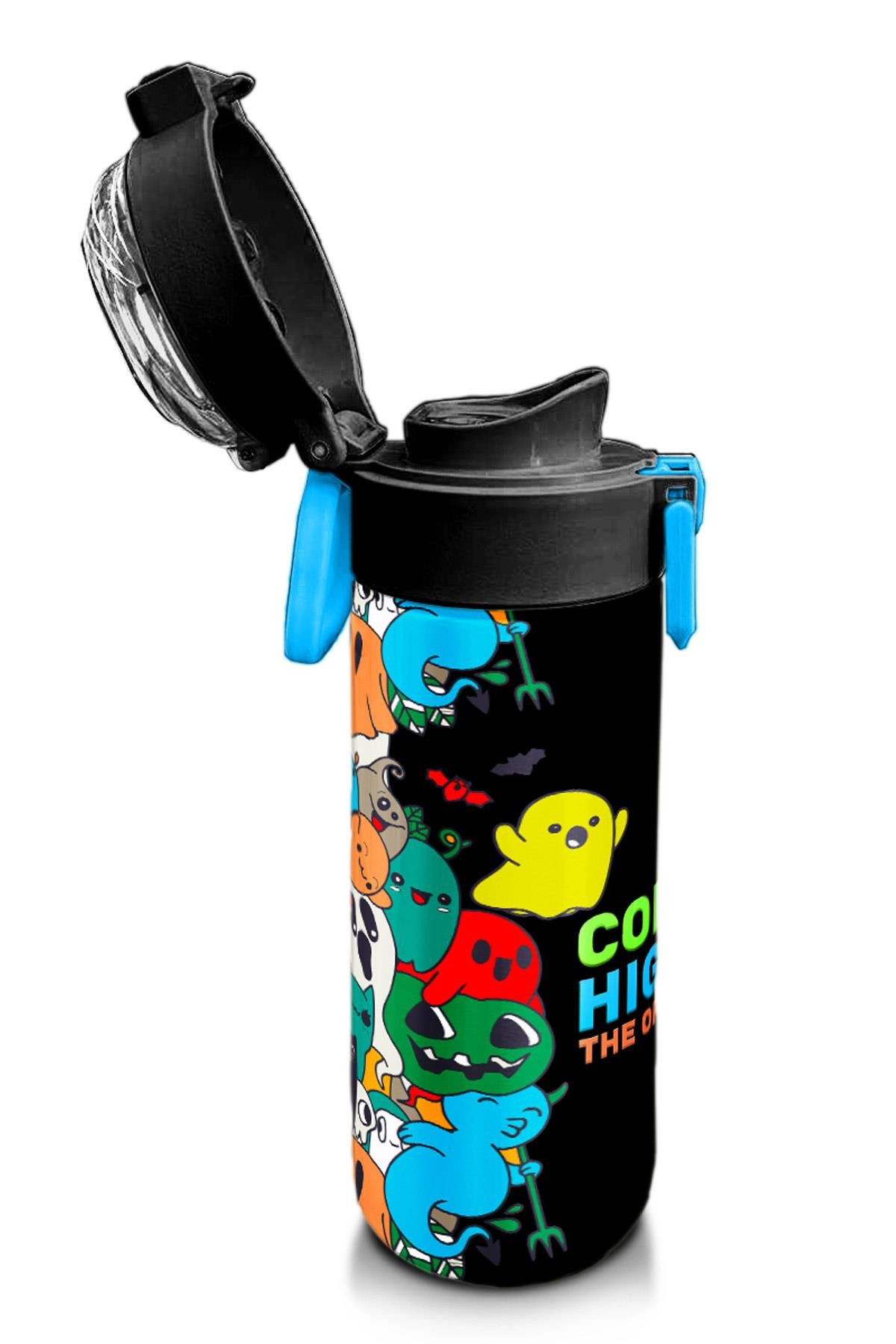 Coral High Kids Siyah Karikatür Çizgili Desenli Pipetli ve Direkt İçim Çelik Termos 500 ml 31990