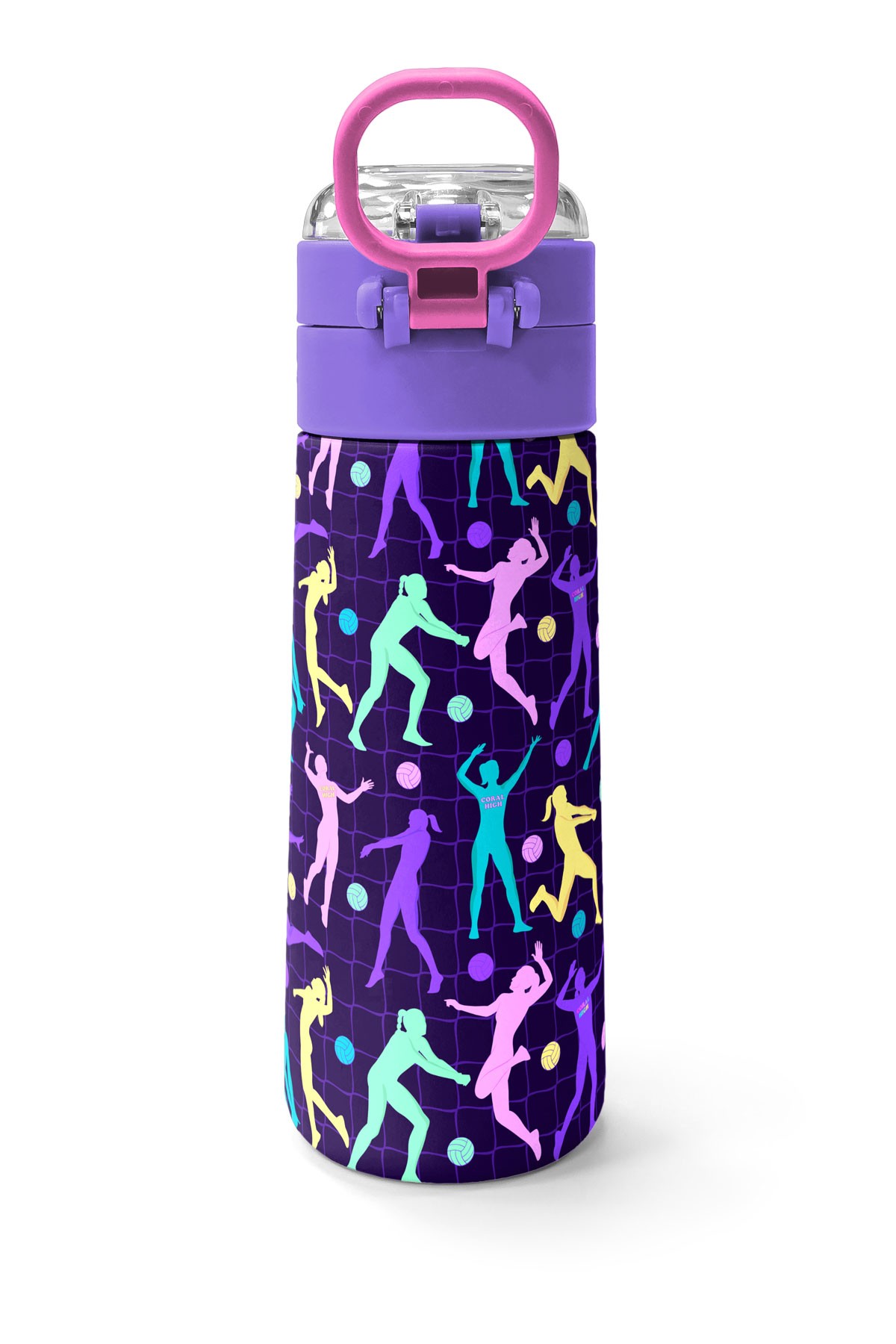 Coral High Kids Mor Voleybol Desenli Pipetli ve Direkt İçim Çelik Termos 500 ml 31849