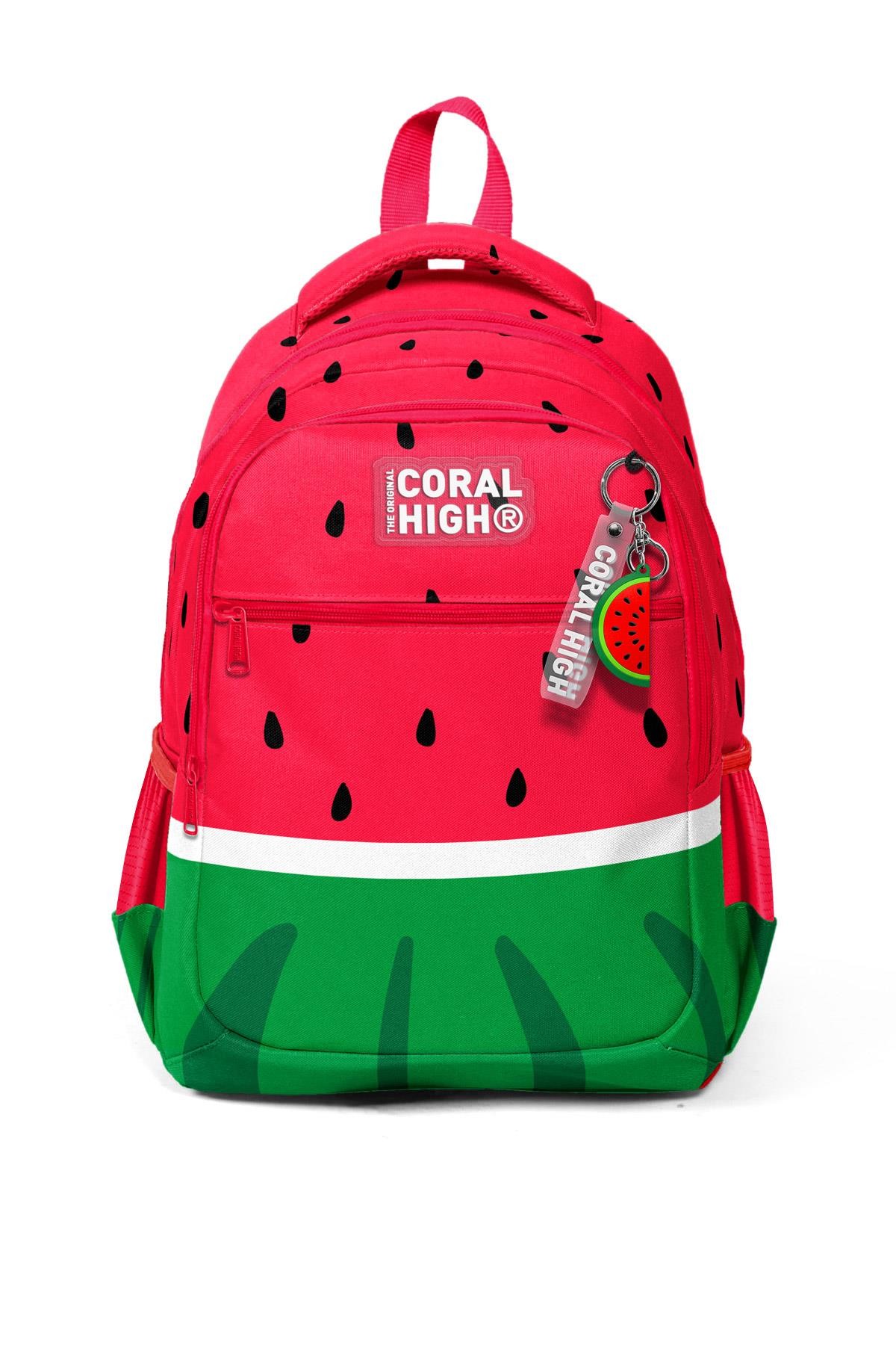 Coral High Kids Kırmızı Yeşil Karpuz Desenli Üç Bölmeli Okul Sırt Çantası 14428