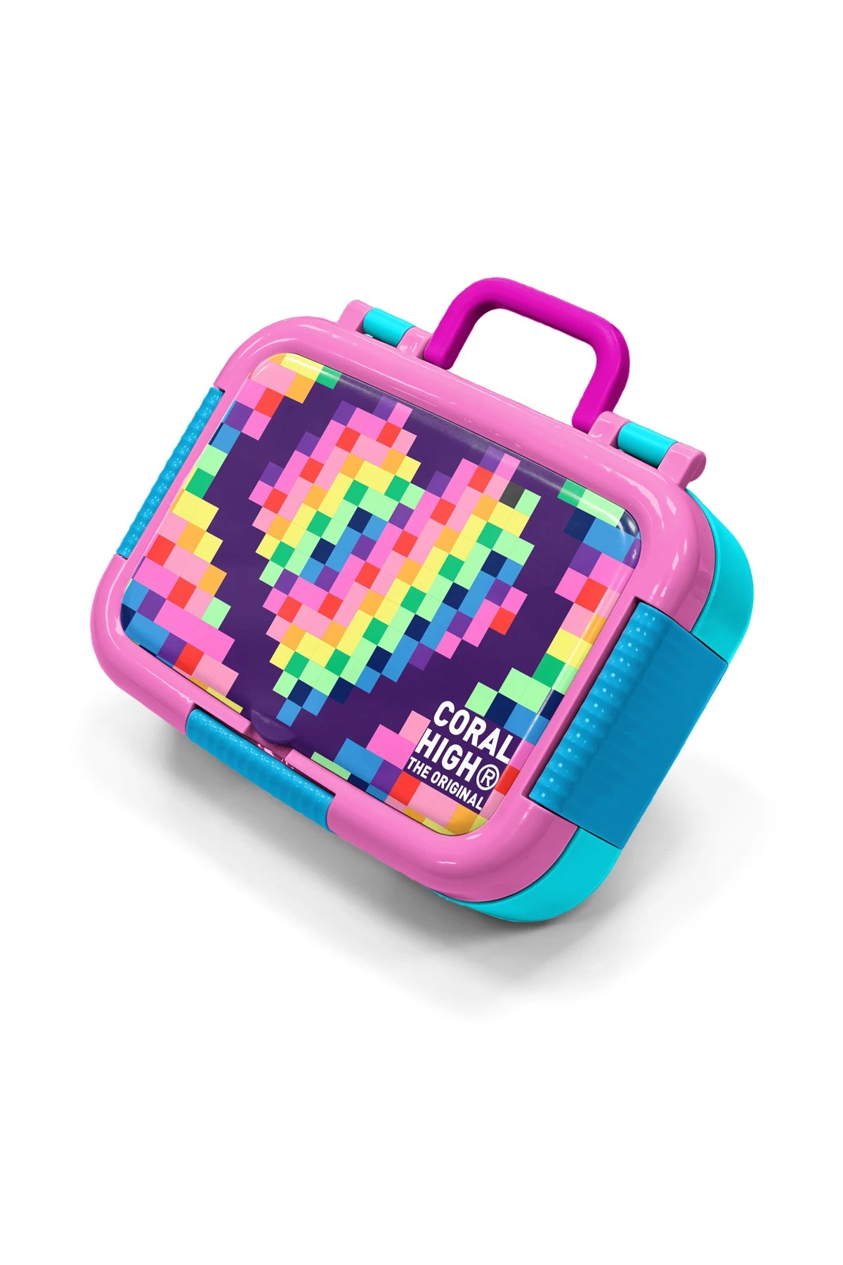 Coral High Kids Multicolored Pixel Heart Patterned Stainless Steel