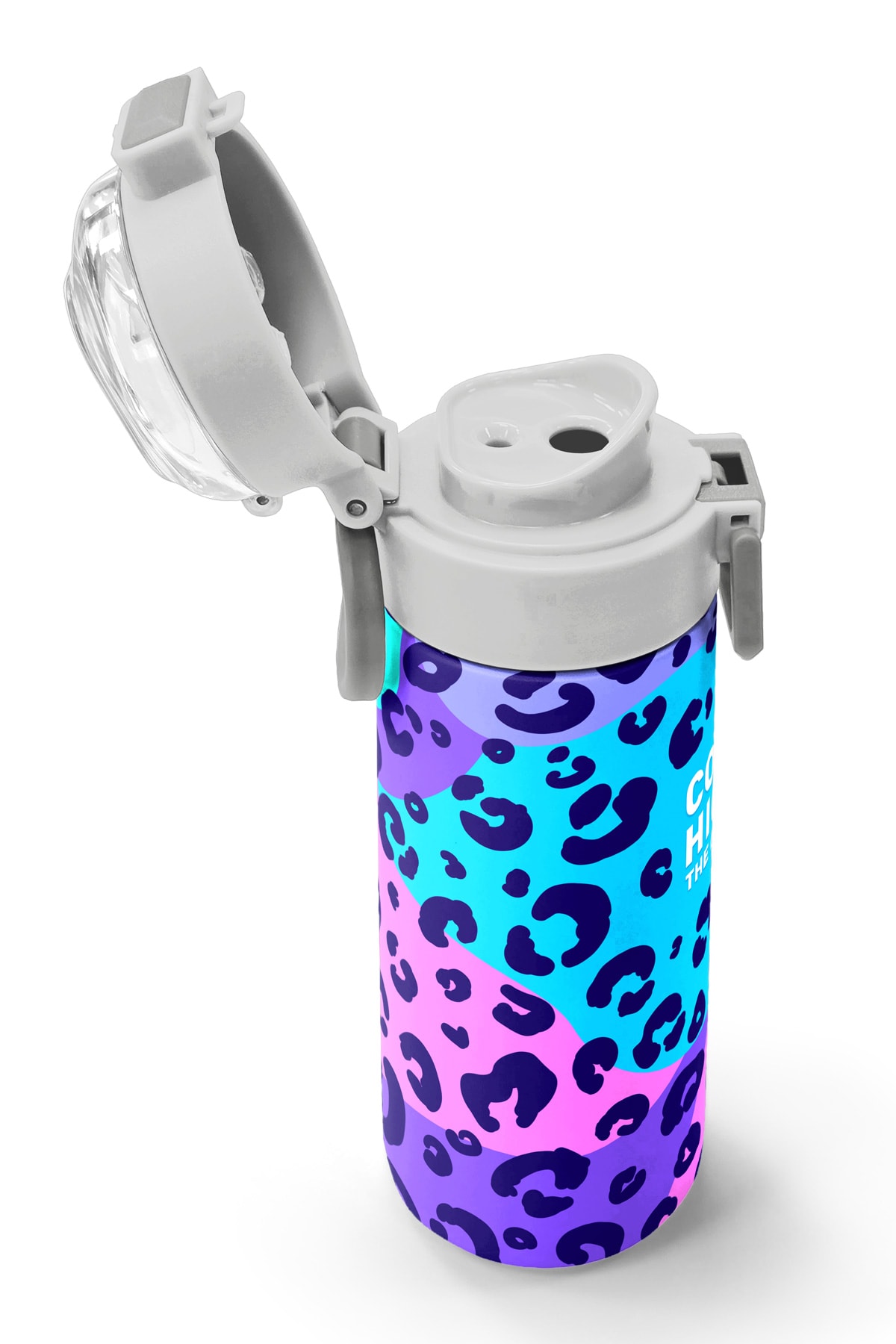 Coral High Kids Mor Leopar Desenli Pipetli ve Direkt İçim Çelik Termos 500 ml 31846