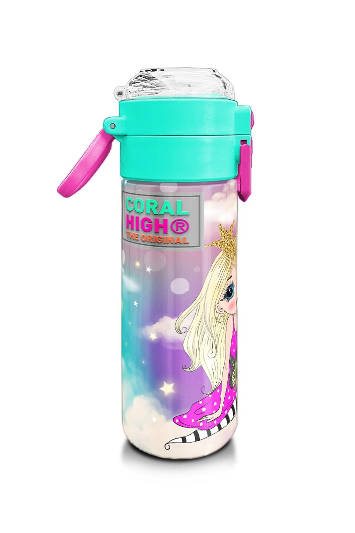 Coral High Kids Pembe Su Yeşili Unicornlu Desenli Pipetli ve Direkt İçim Çelik Termos 500 ml 31940