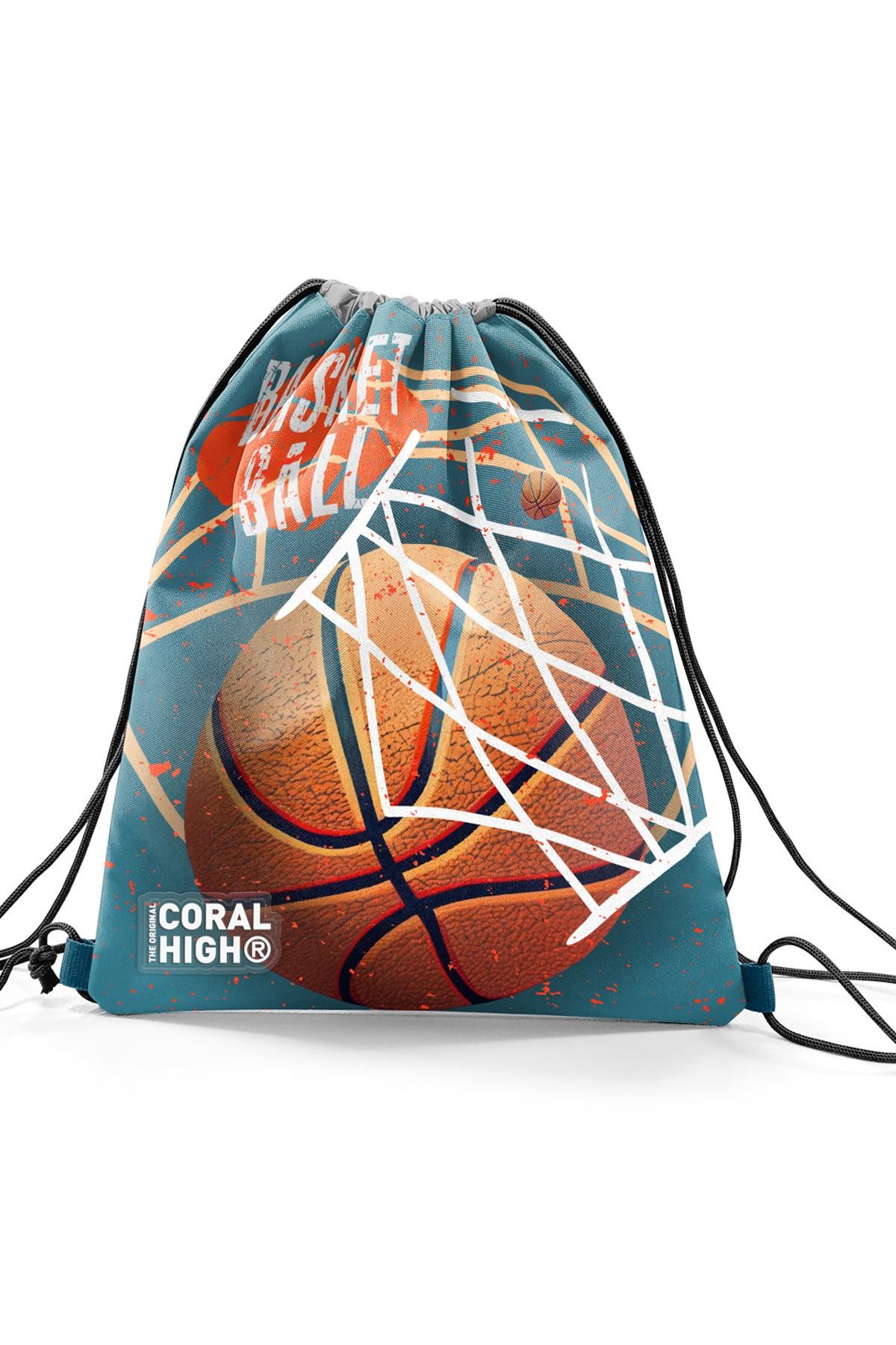 Coral High Kids Nefti Turuncu Basketbol Desenli İpli Büzgülü Sırt Çantası 12653