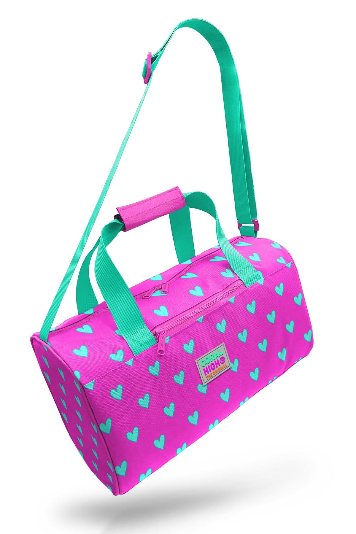 Coral High Neon Pembe Su Yeşili Kalp Desenli Spor Çantası 27513