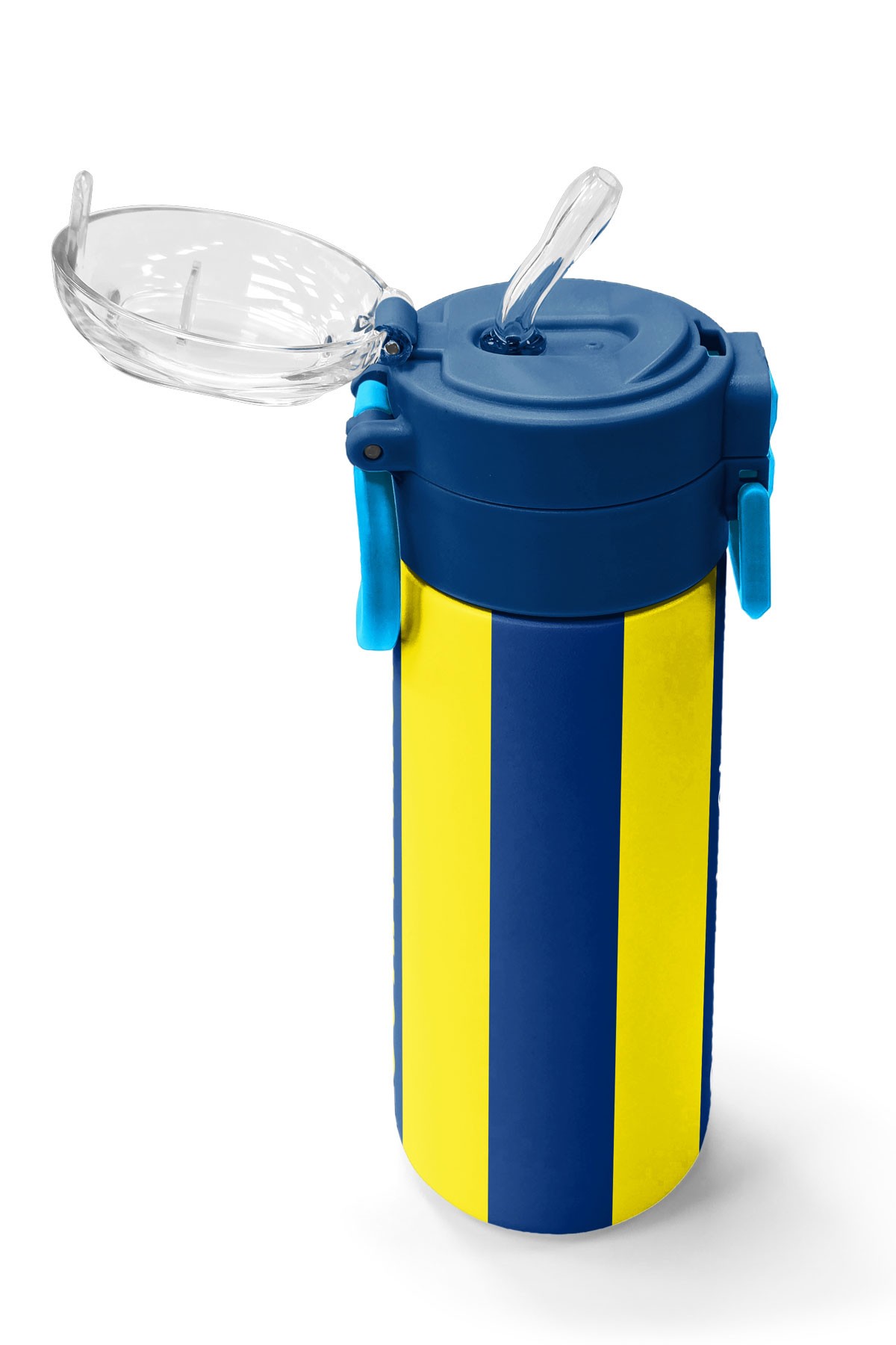 Coral High Kids Sarı Lacivert Çubuklu Pipetli ve Direkt İçim Çelik Termos 500 ml 31791