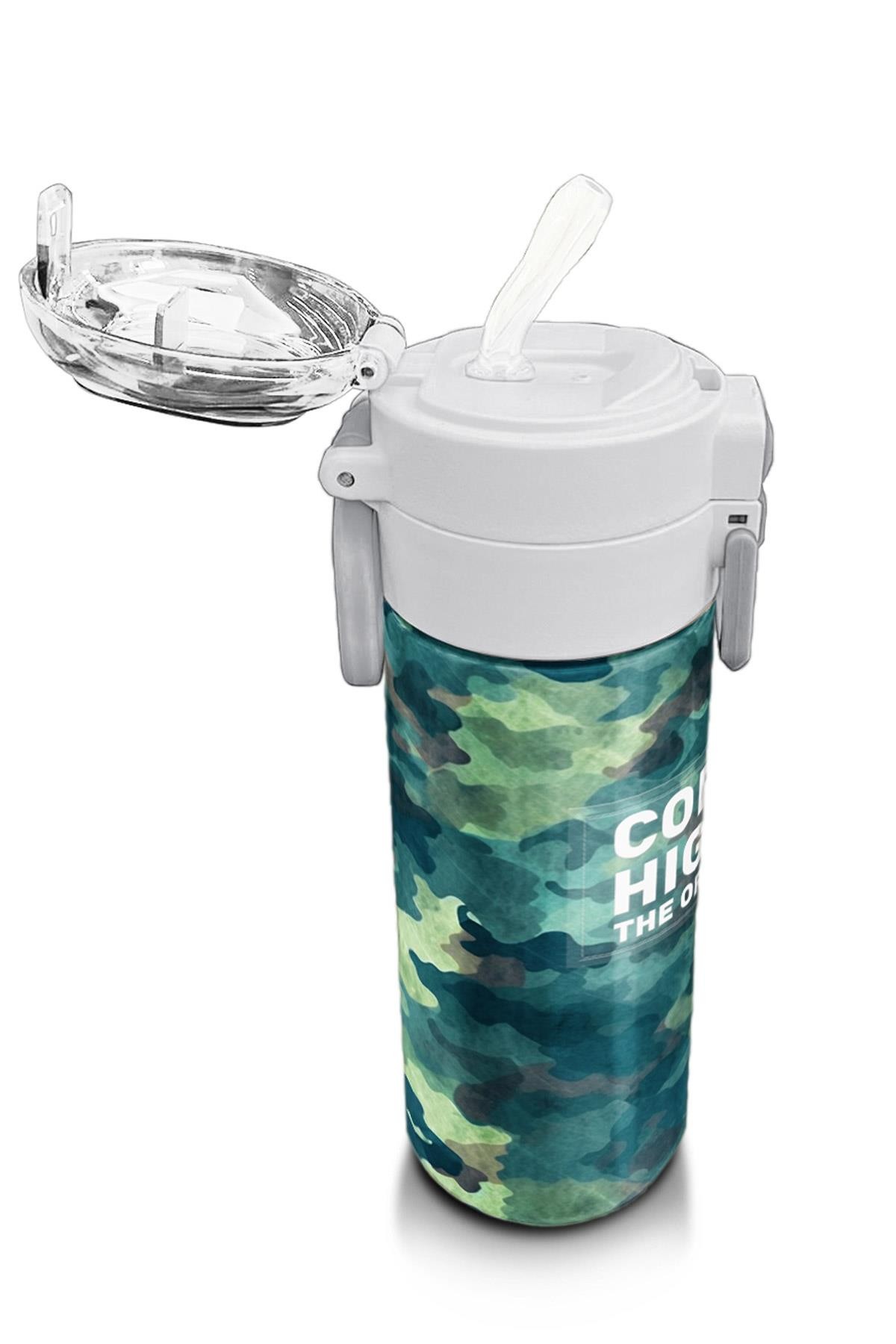 Coral High Kids Nefti Kamuflaj Desenli Pipetli ve Direkt İçim Çelik Termos 500 ml 31845