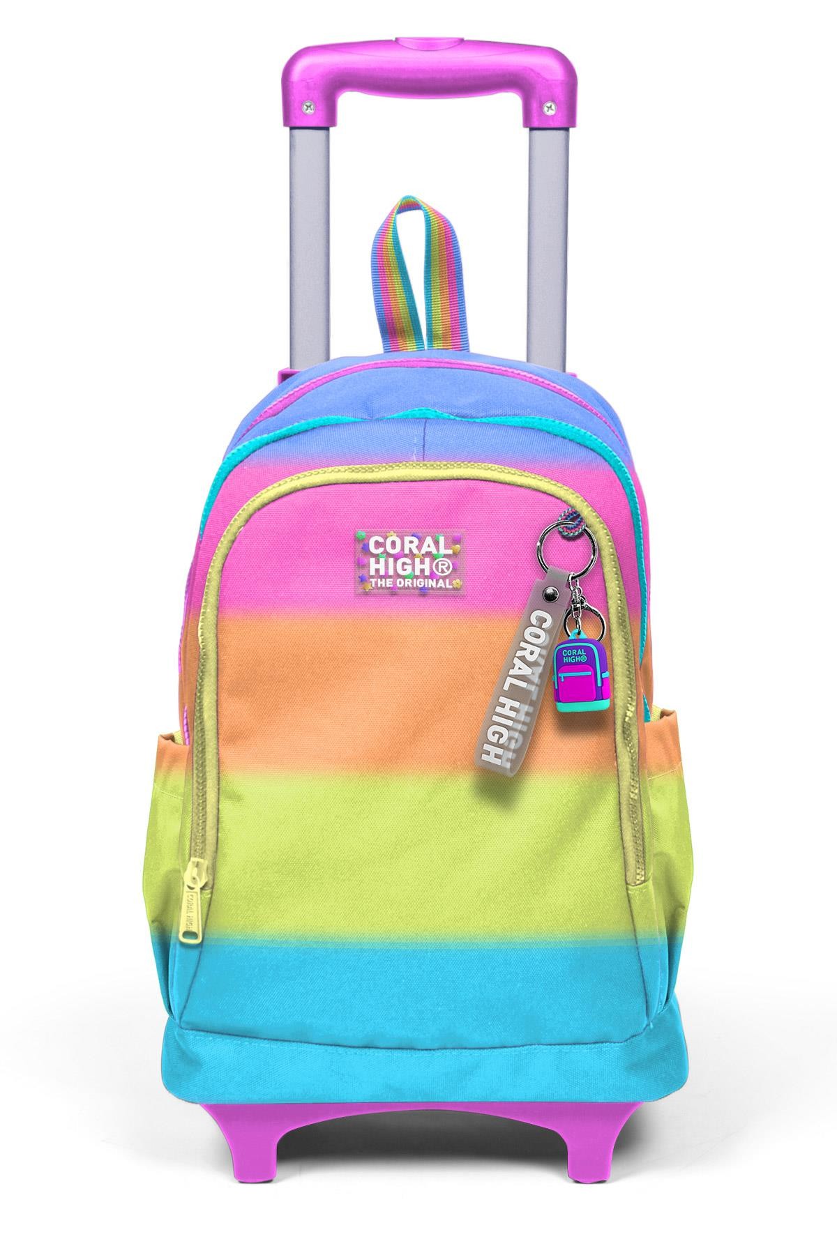Coral High Kids Renkli Çizgili Üç Bölmeli Çekçekli Okul Sırt Çantası 23970
