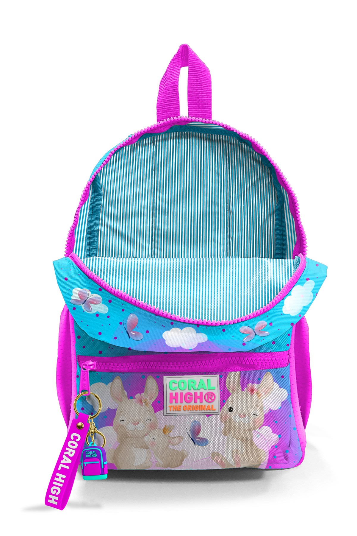 Minik Yuva Sırt Çantası Mavi Pembe Tavşan Desenli İki Bölmeli 23536