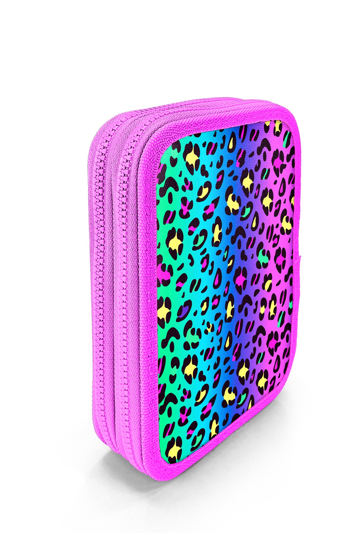 Coral High Kids Renkli Leopar Desenli Çift Katlı Kalem Çanta 11143