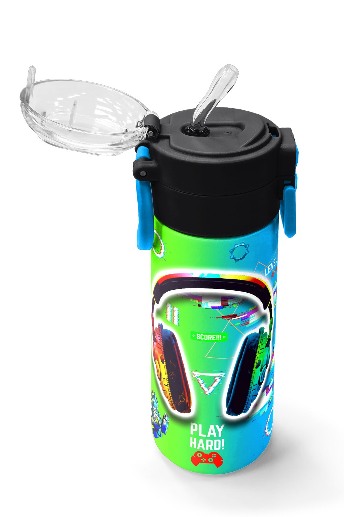 Coral High Kids Kulaklık Game Desenli Pipetli ve Direkt İçim Çelik Termos 500 ml 31841