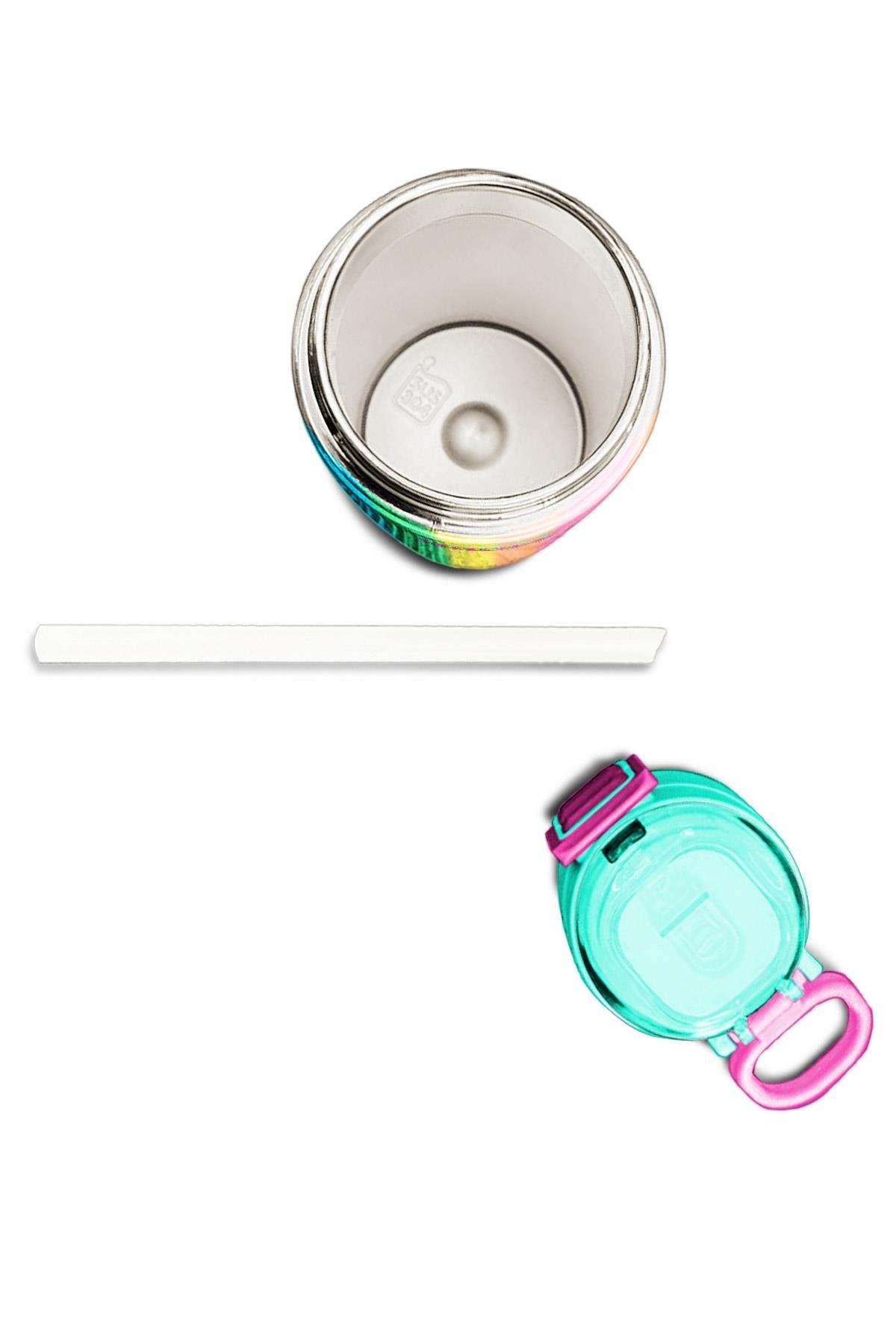 Coral High Kids Renkli Çizgili Desenli Pipetli ve Direkt İçim Çelik Termos 500 ml 31873