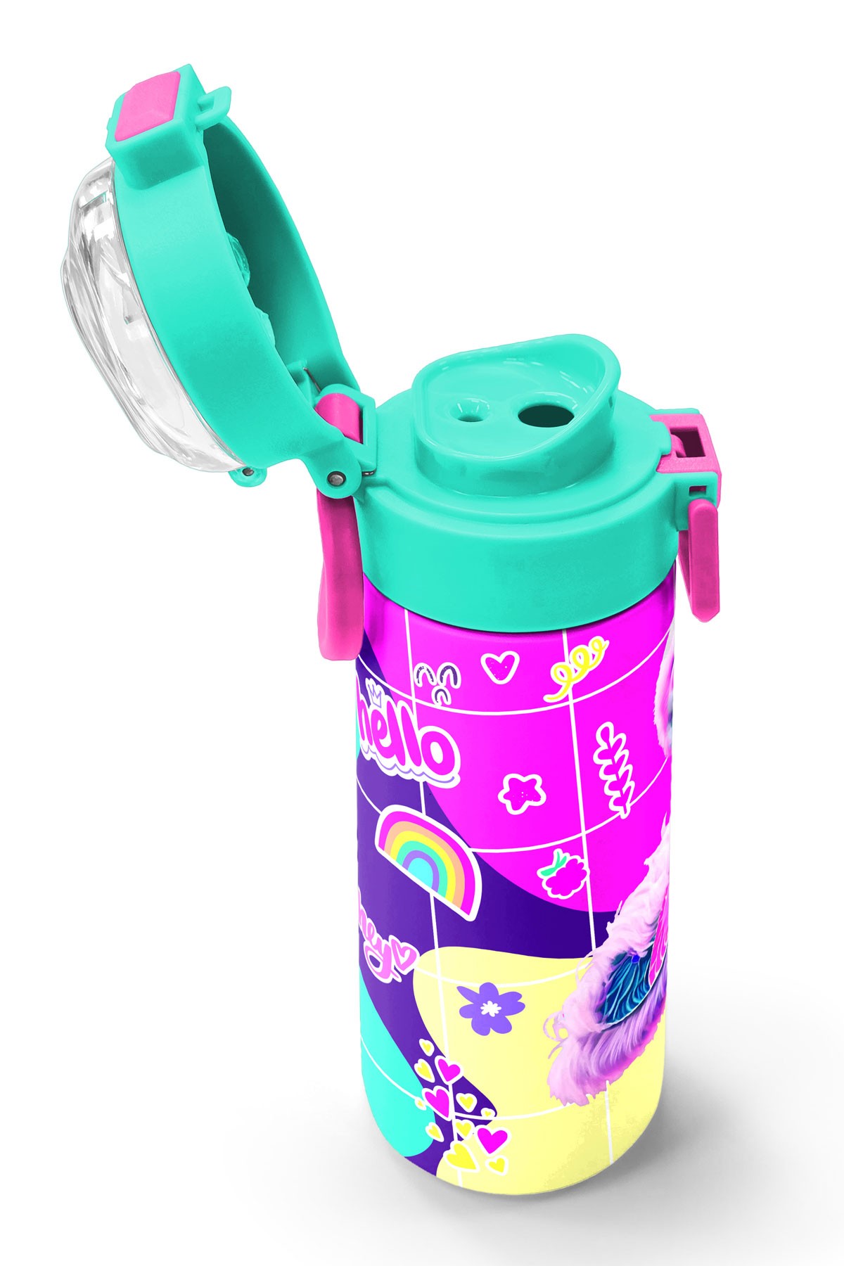 Coral High Kids Pembe Su Yeşili Flamingo Desenli Pipetli ve Direkt İçim Çelik Termos 500 ml 31811