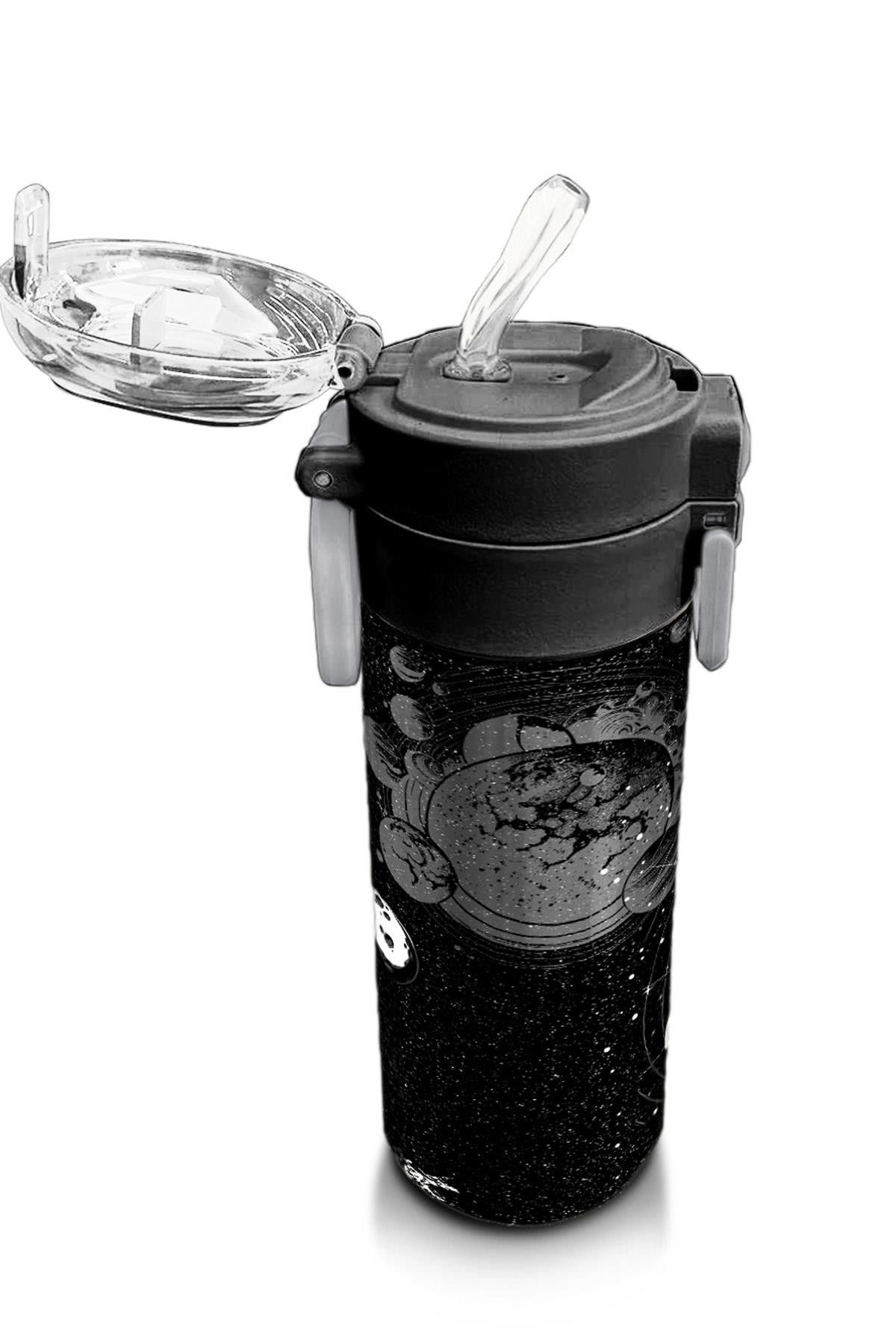 Coral High Kids Siyah Galaxy Desenli Pipetli ve Direkt İçim Çelik Termos 500 ml 31857