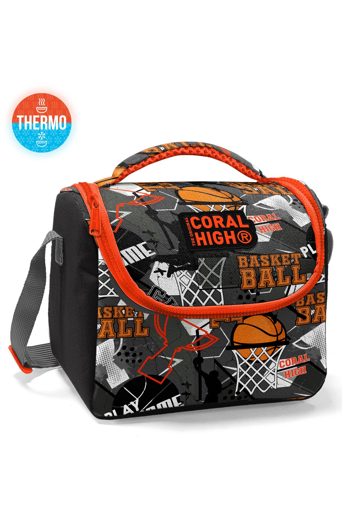 Coral High Kids Siyah Gri Basketbol Desenli Thermo Beslenme Çantası 11831