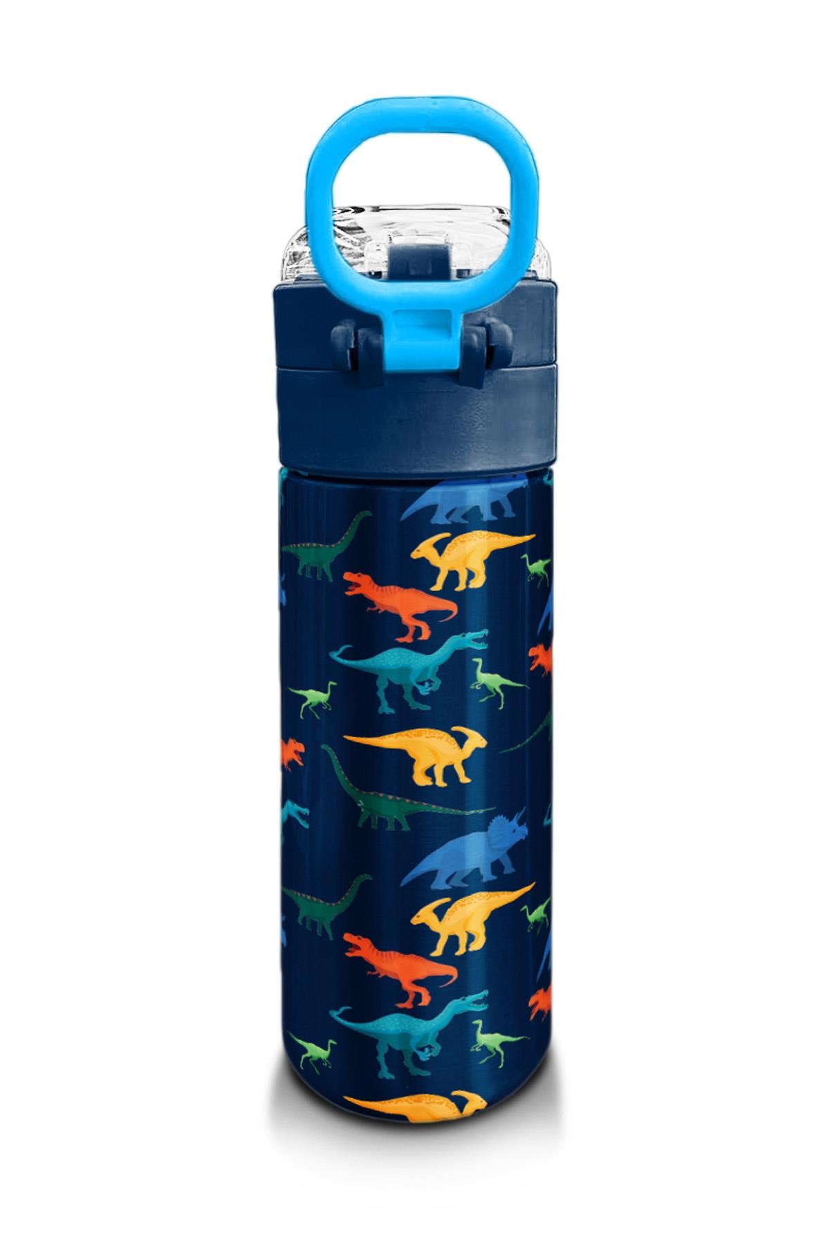 Coral High Kids Lacivert Mavi Dinozor Desenli Pipetli ve Direkt İçim Çelik Termos 500 ml 31907