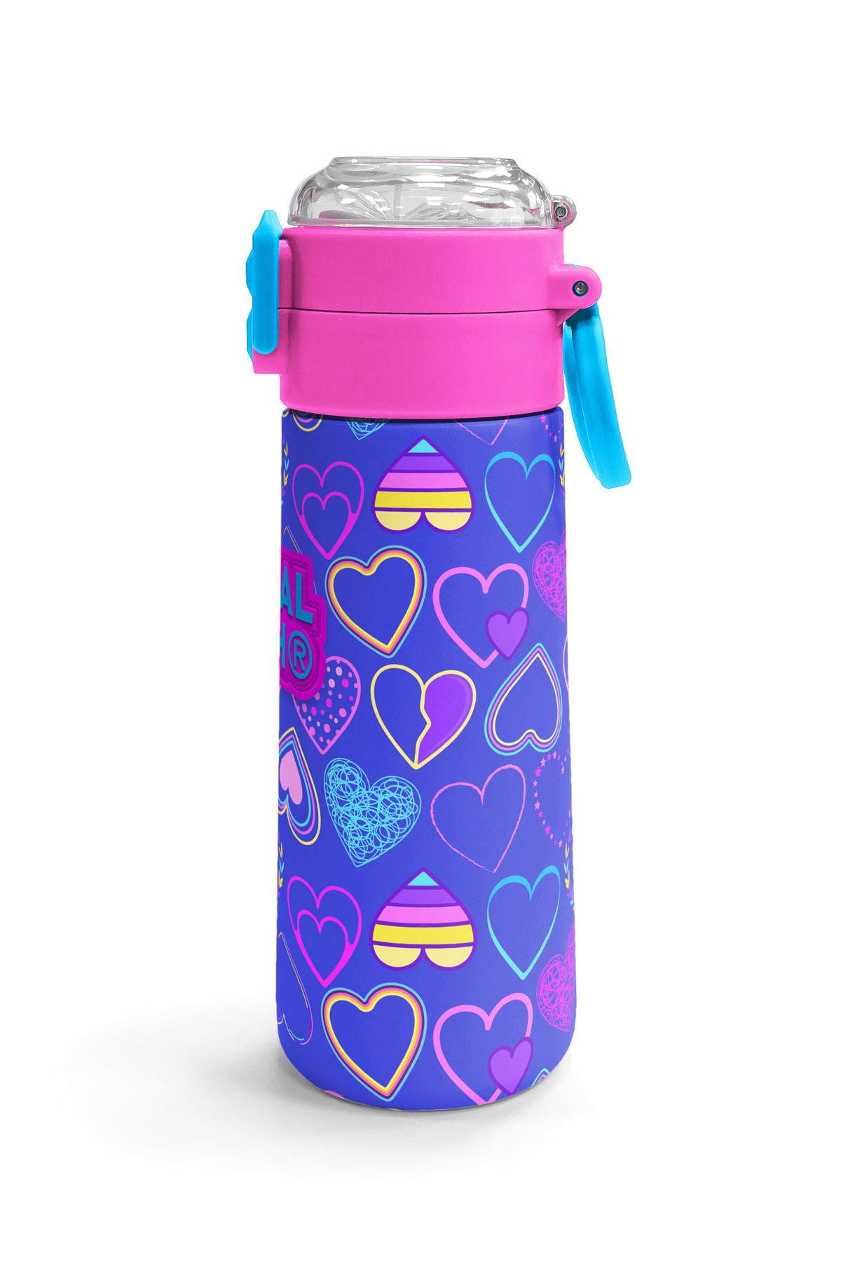 Coral High Kids Açık Pembe Lavanta Kalp Desenli Pipetli ve Direkt İçim Çelik Termos 500 ml 31977