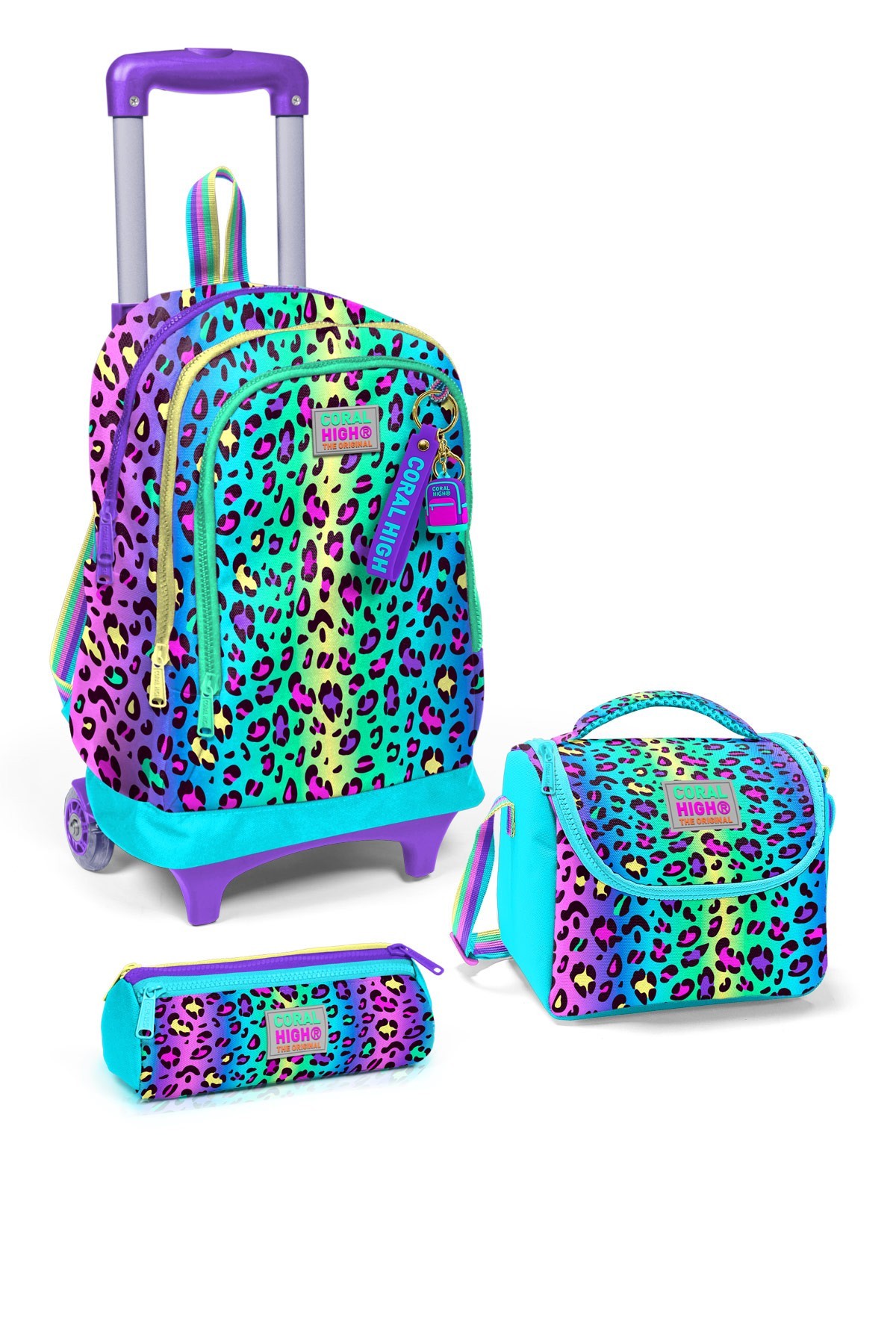 Coral High Kids Renkli Leopar Desenli 3’lü Okul Çanta Seti SET0123969