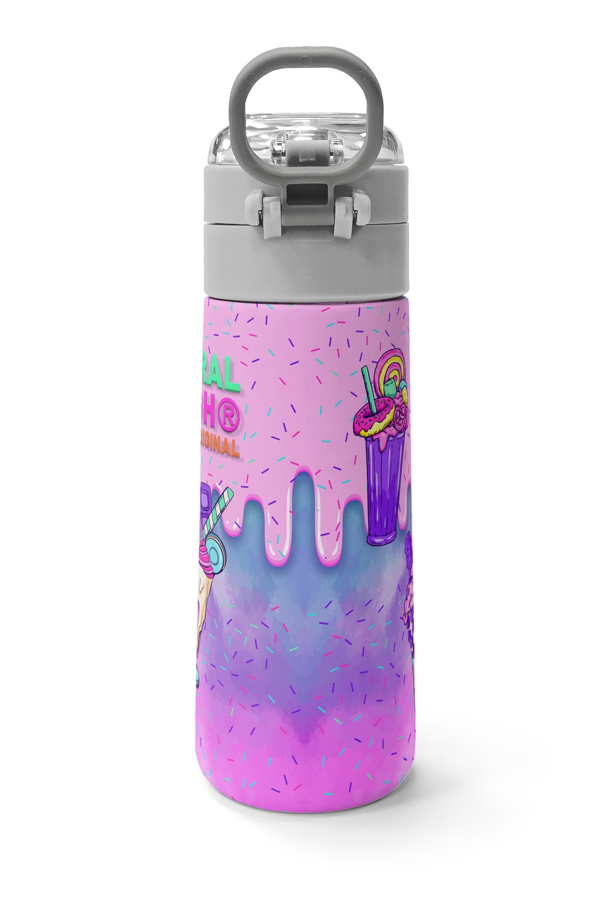 Coral High Kids Pembe Mor Milkshake Dondurma Desenli Pipetli ve Direkt İçim Çelik Termos 500 ml 31950