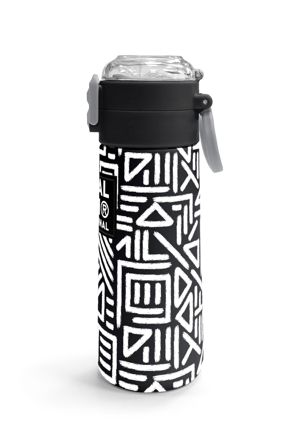 Coral High Kids Siyah Beyaz Geometrik Desenli Pipetli ve Direkt İçim Çelik Termos 500 ml 31882