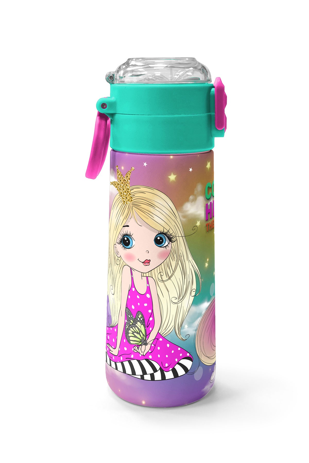 Coral High Kids Pembe Su Yeşili Unicornlu Desenli Pipetli ve Direkt İçim Çelik Termos 500 ml 31940