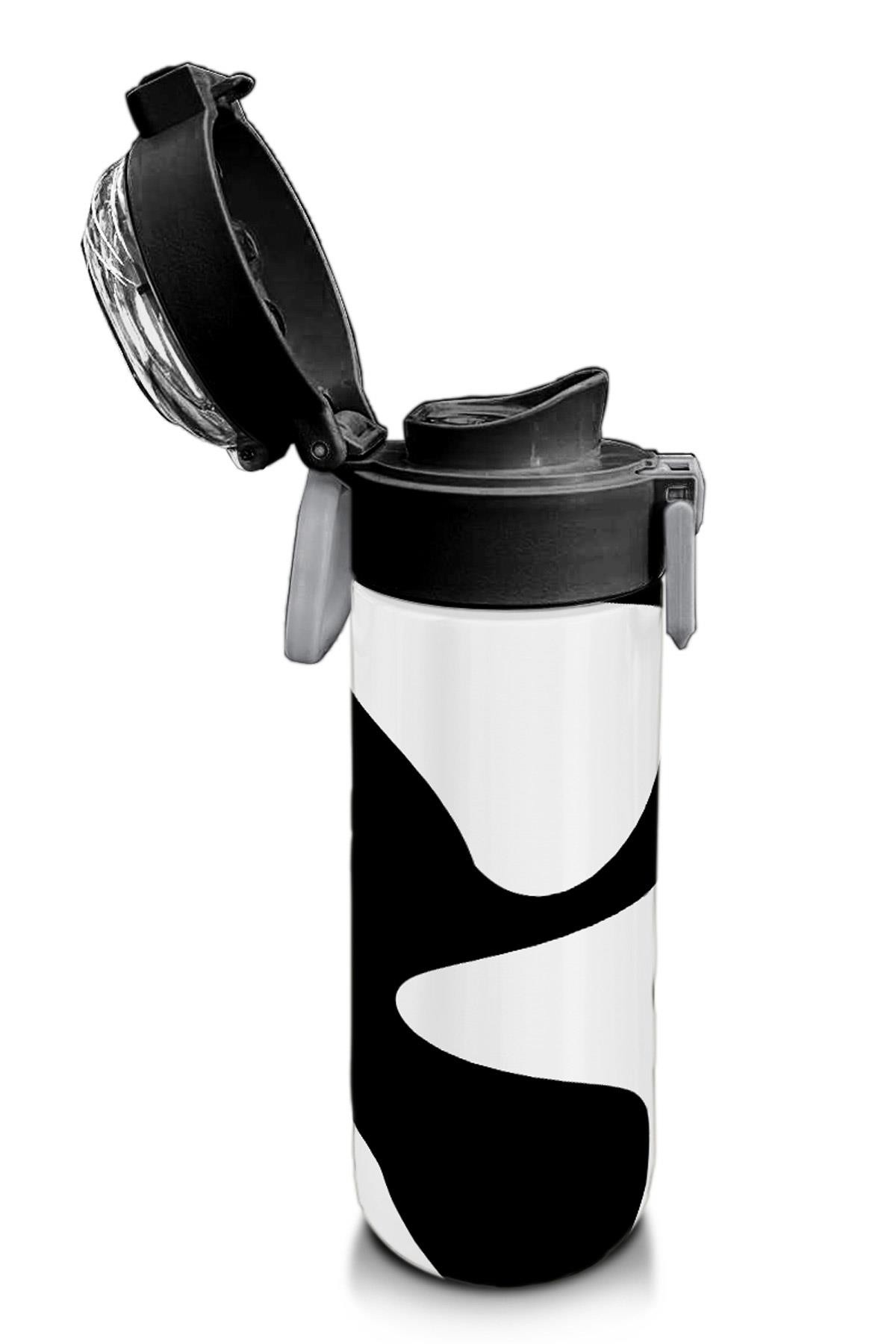 Coral High Kids Siyah Beyaz Desenli Pipetli ve Direkt İçim Çelik Termos 500 ml 31887