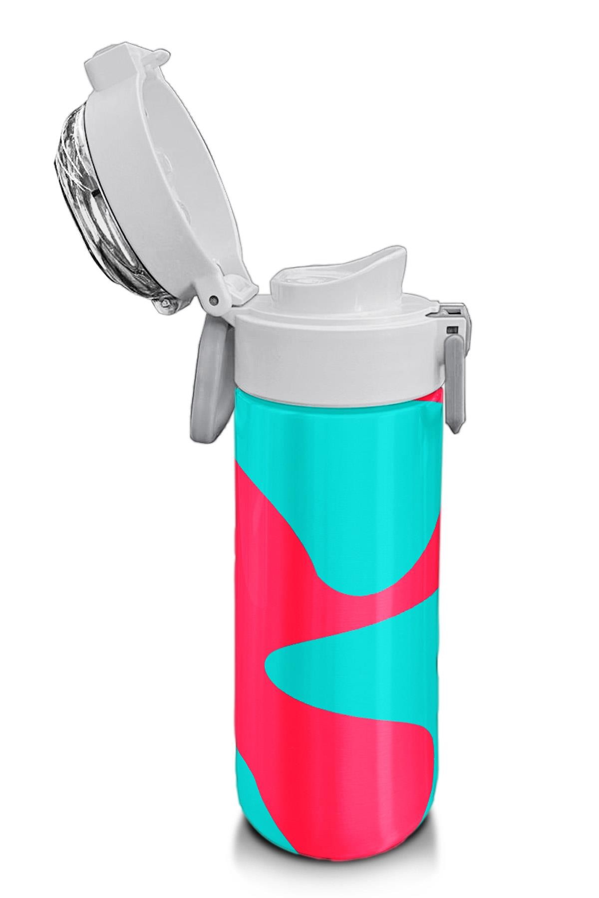 Coral High Kids Neon Mercan Turkuaz Desenli Pipetli ve Direkt İçim Çelik Termos 500 ml 31885
