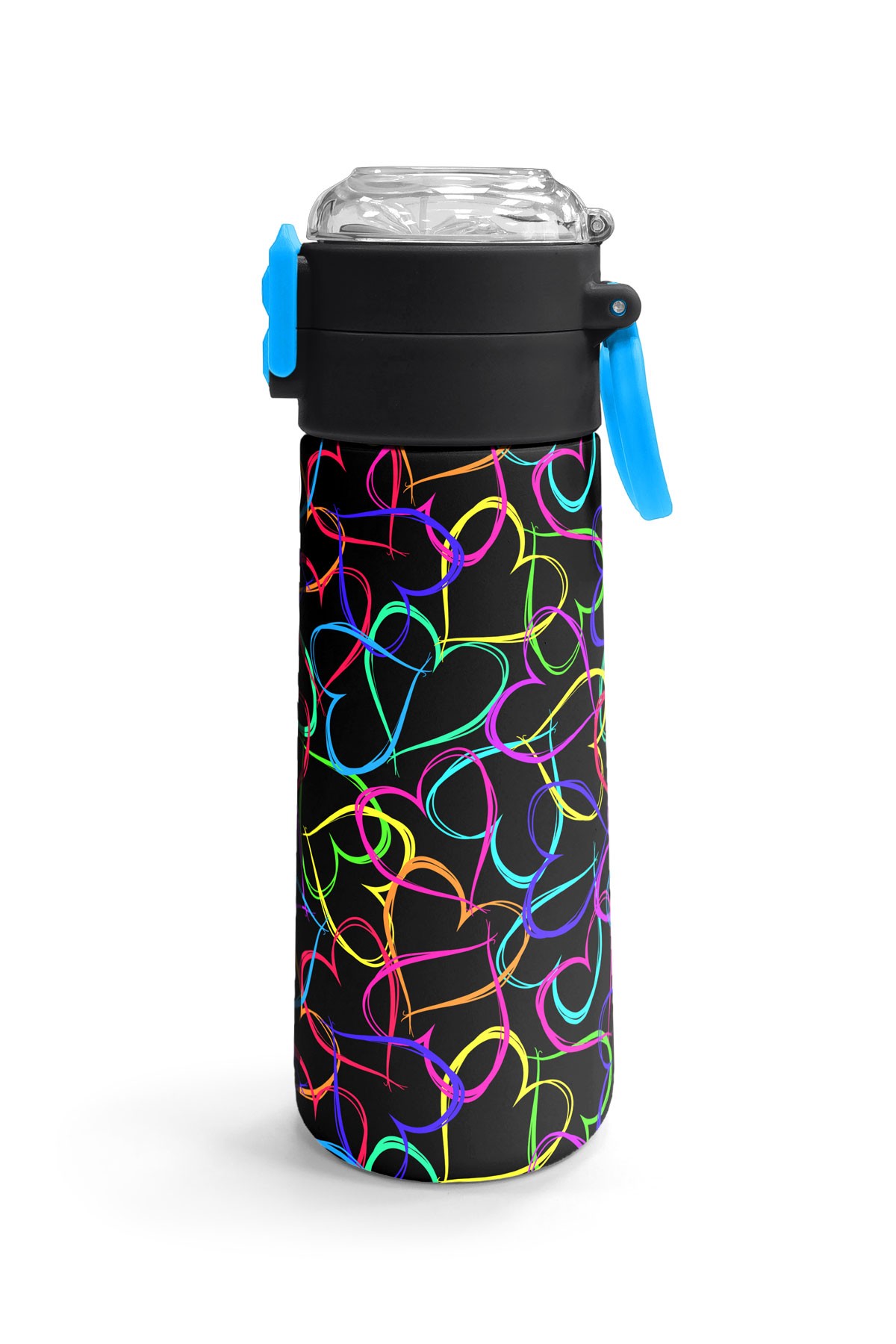Coral High Kids Çok Renkli Kalp Desenli Pipetli ve Direkt İçim Çelik Termos 500 ml 31870