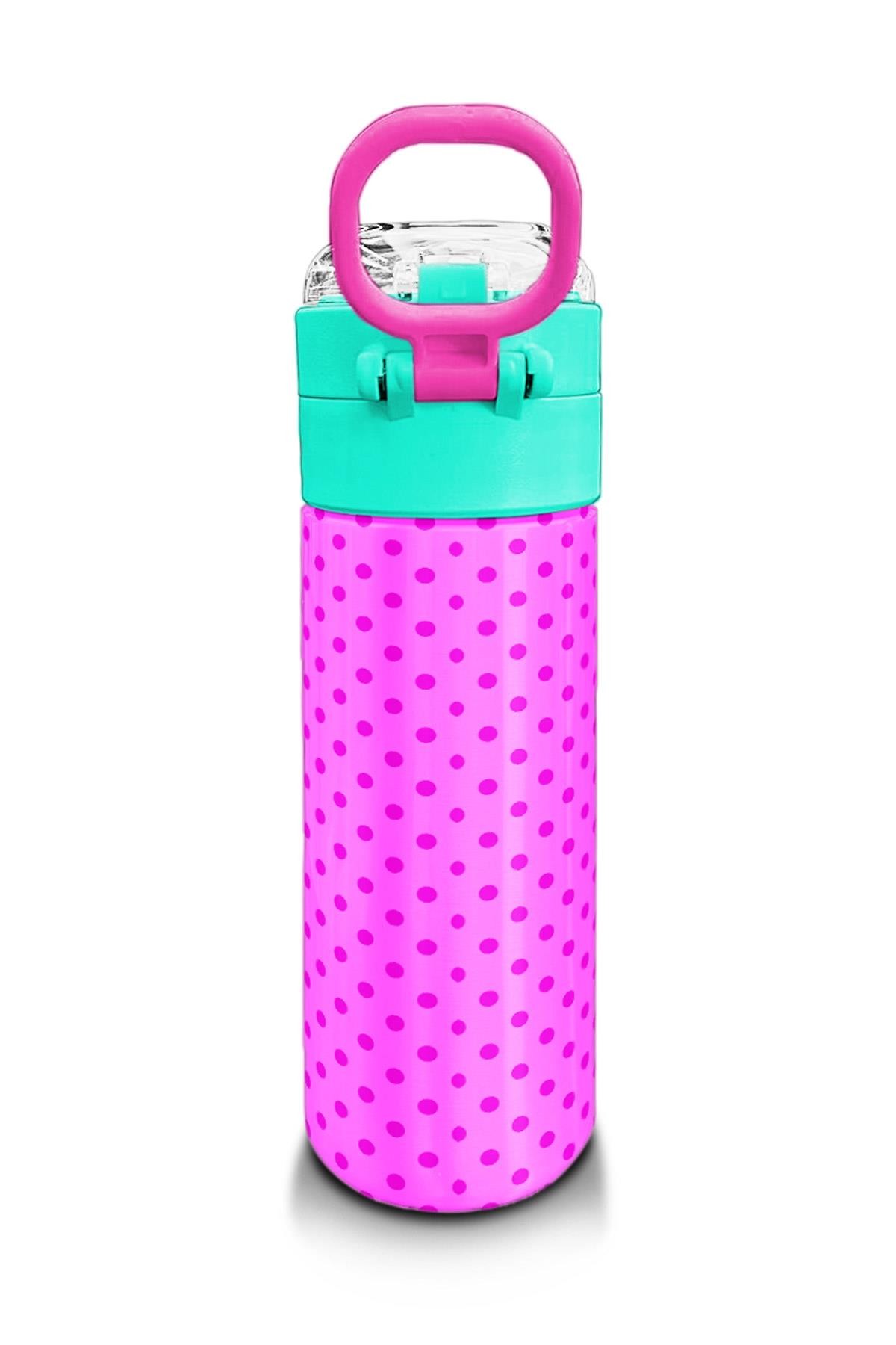 Coral High Kids Pembe Mavi Kedi Desenli Pipetli ve Direkt İçim Çelik Termos 500 ml 31842