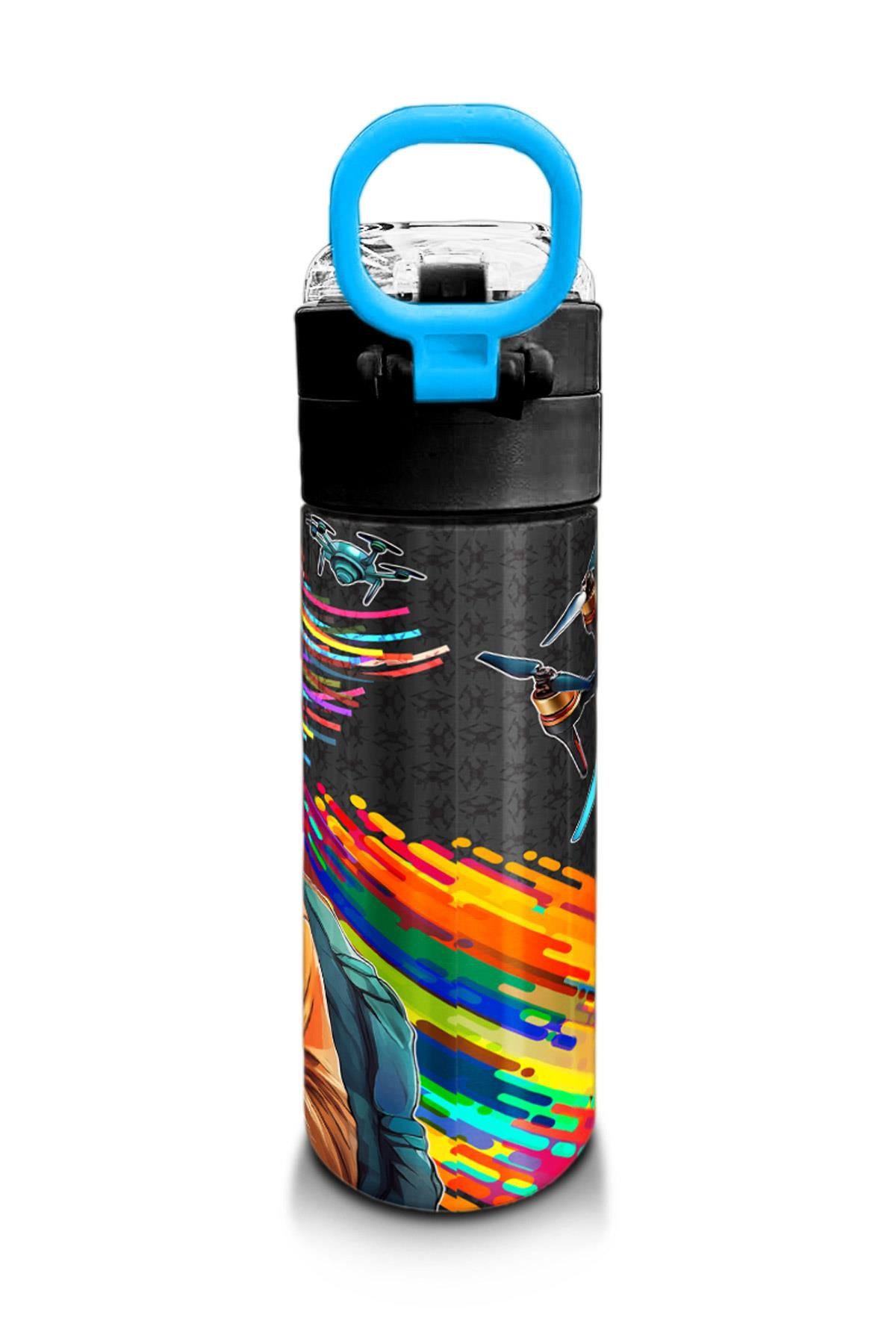 Coral High Kids Siyah Drone Pilot Desenli Pipetli ve Direkt İçim Çelik Termos 500 ml 31996