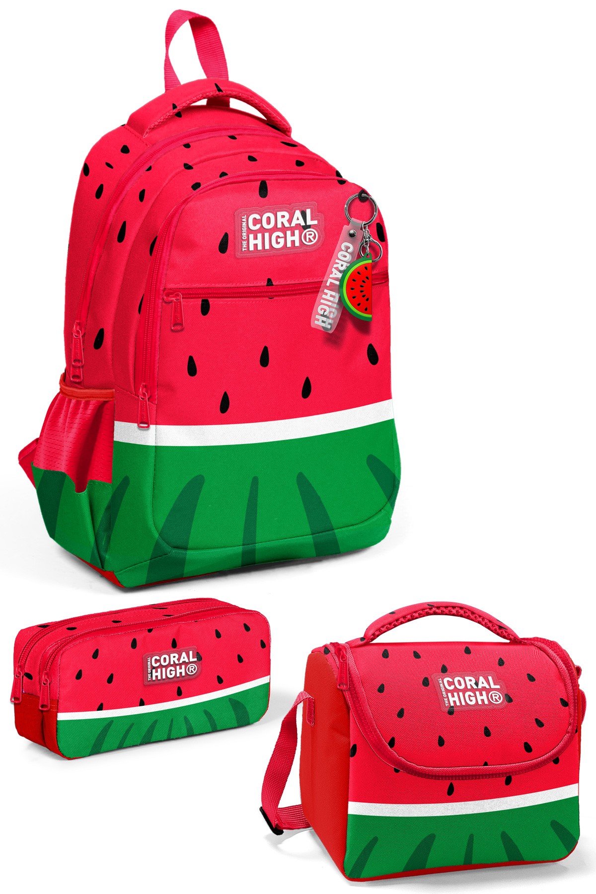 Coral High Kids Kırmızı Yeşil Karpuz Desenli 3 lü Okul Çanta Seti SET0114428