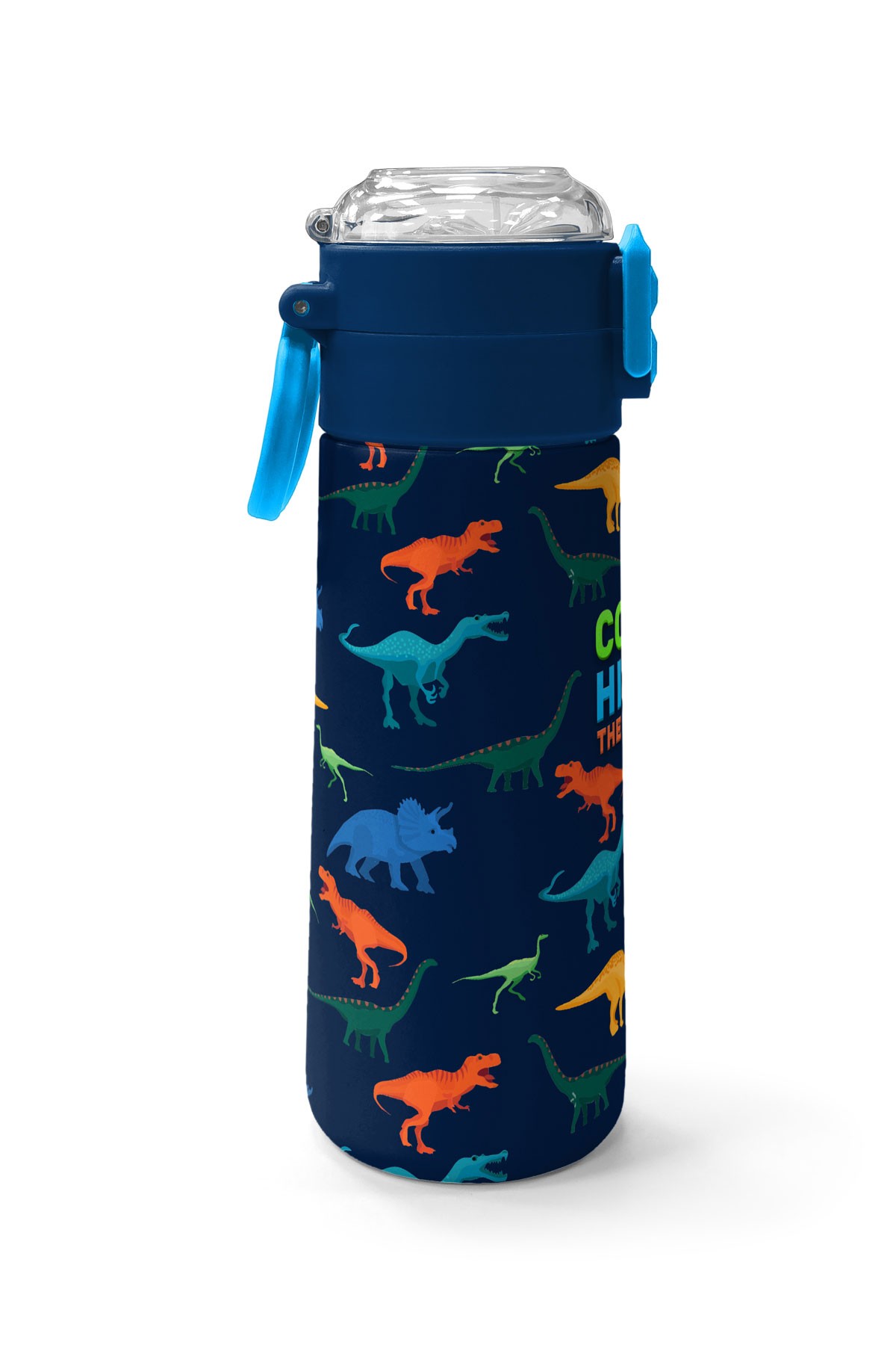 Coral High Kids Lacivert Mavi Dinozor Desenli Pipetli ve Direkt İçim Çelik Termos 500 ml 31907