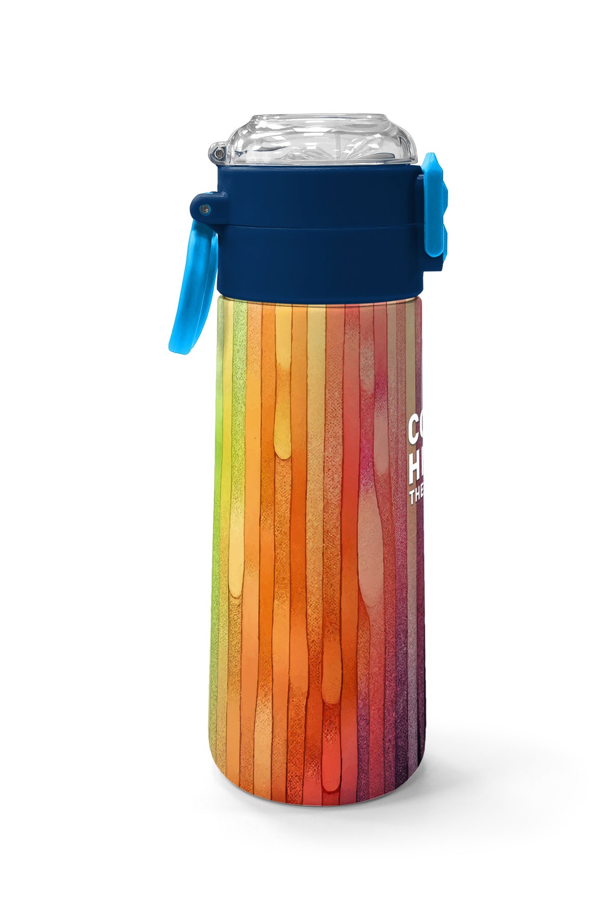 Coral High Kids Lacivert Renkli Çizgili Desenli Pipetli ve Direkt İçim Çelik Termos 500 ml 31890