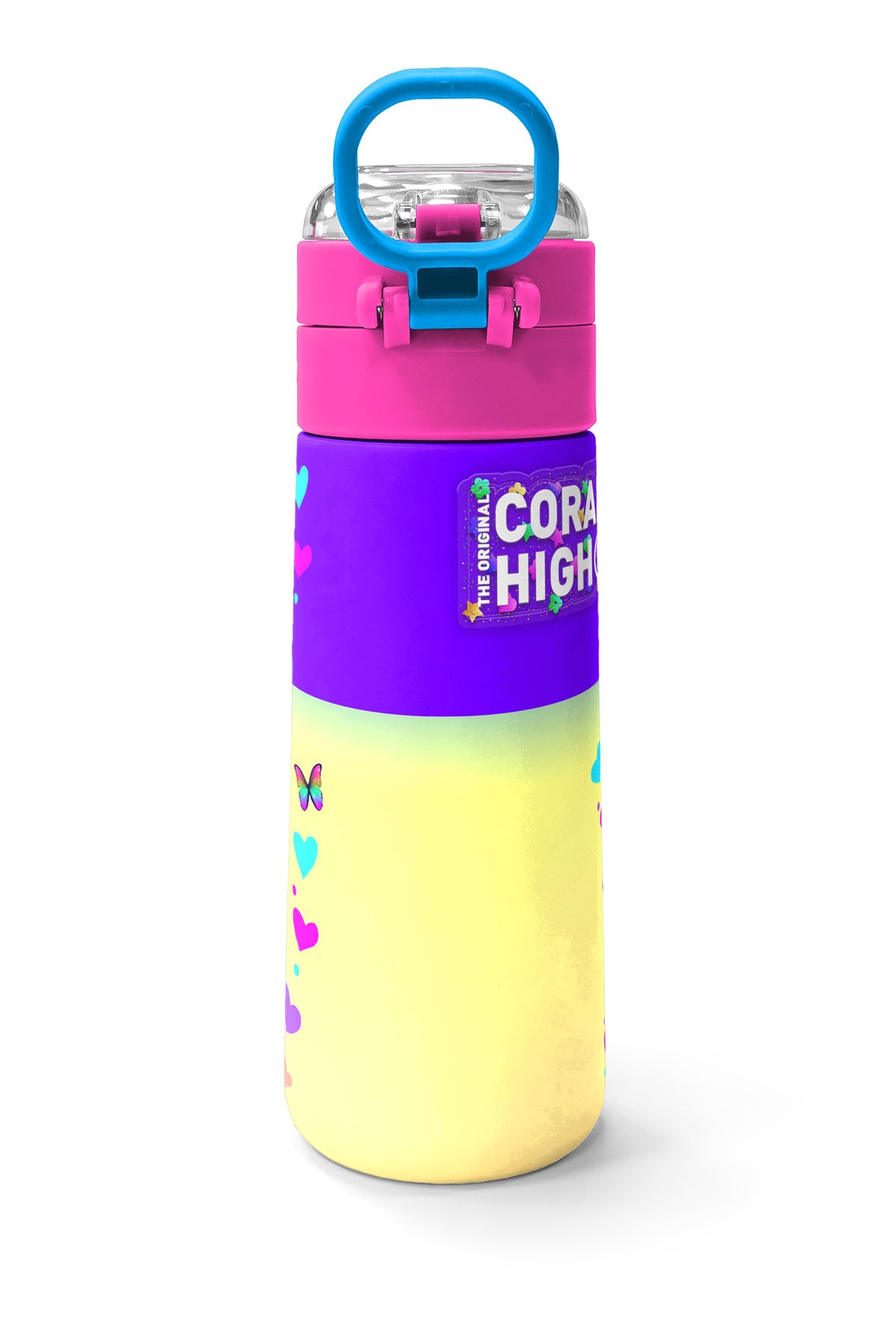 Coral High Kids Pembe Turkuaz Fil Desenli Pipetli ve Direkt İçim Çelik Termos 500 ml 31814