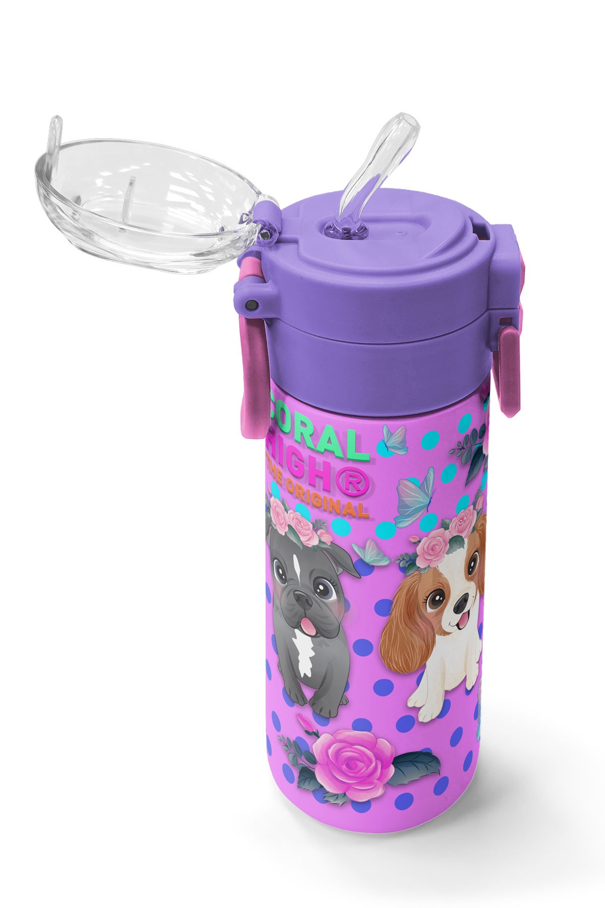 Coral High Kids Pembe Köpek Desenli Pipetli ve Direkt İçim Çelik Termos 500 ml 31951