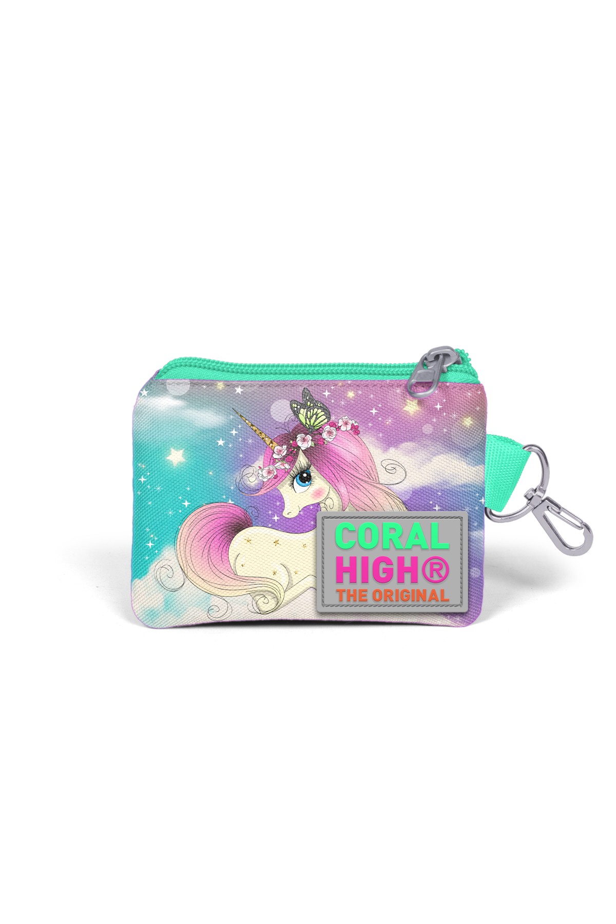 Coral High Kids Pembe Su Yeşili Unicornlu Kız Desenli Bozuk Para Çantası 21833