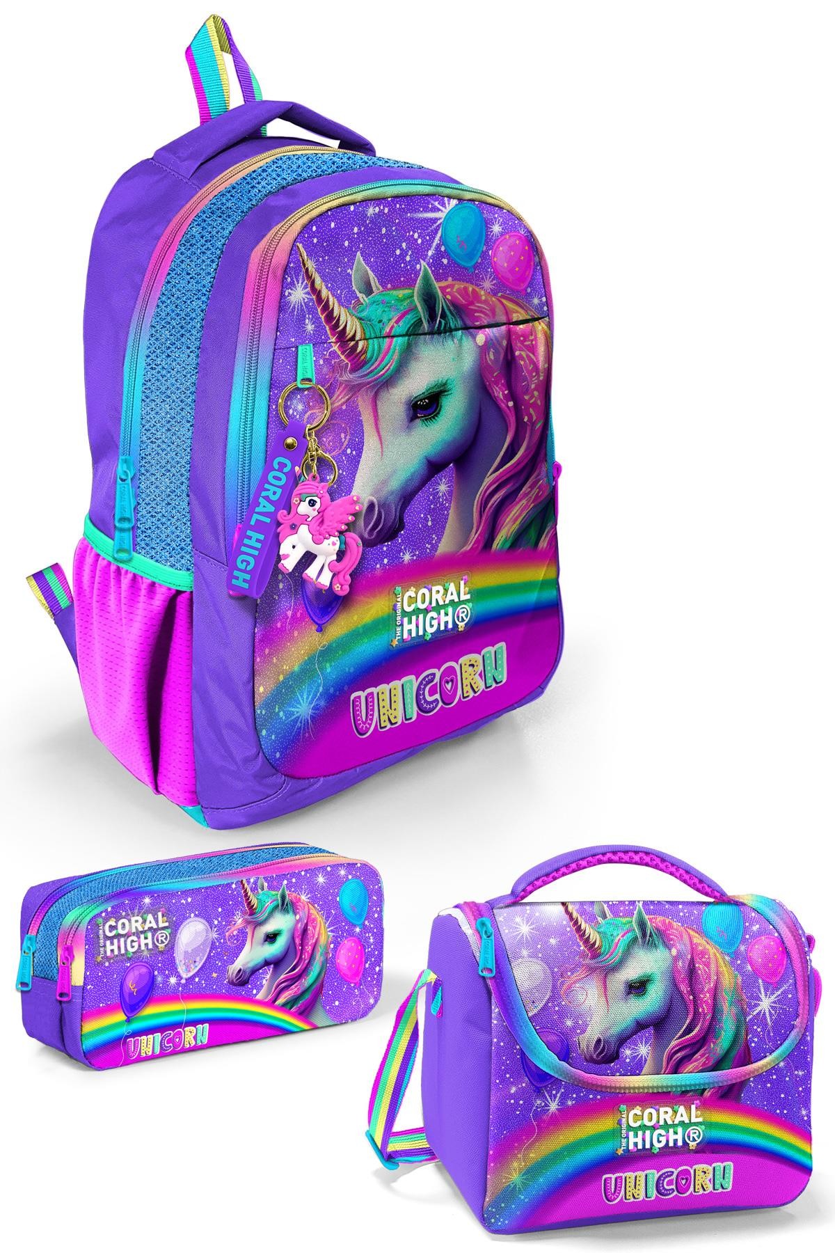 Coral High Kids Mor Simli Unicorn Desenli 3’lü Okul Çanta Seti SET0123663