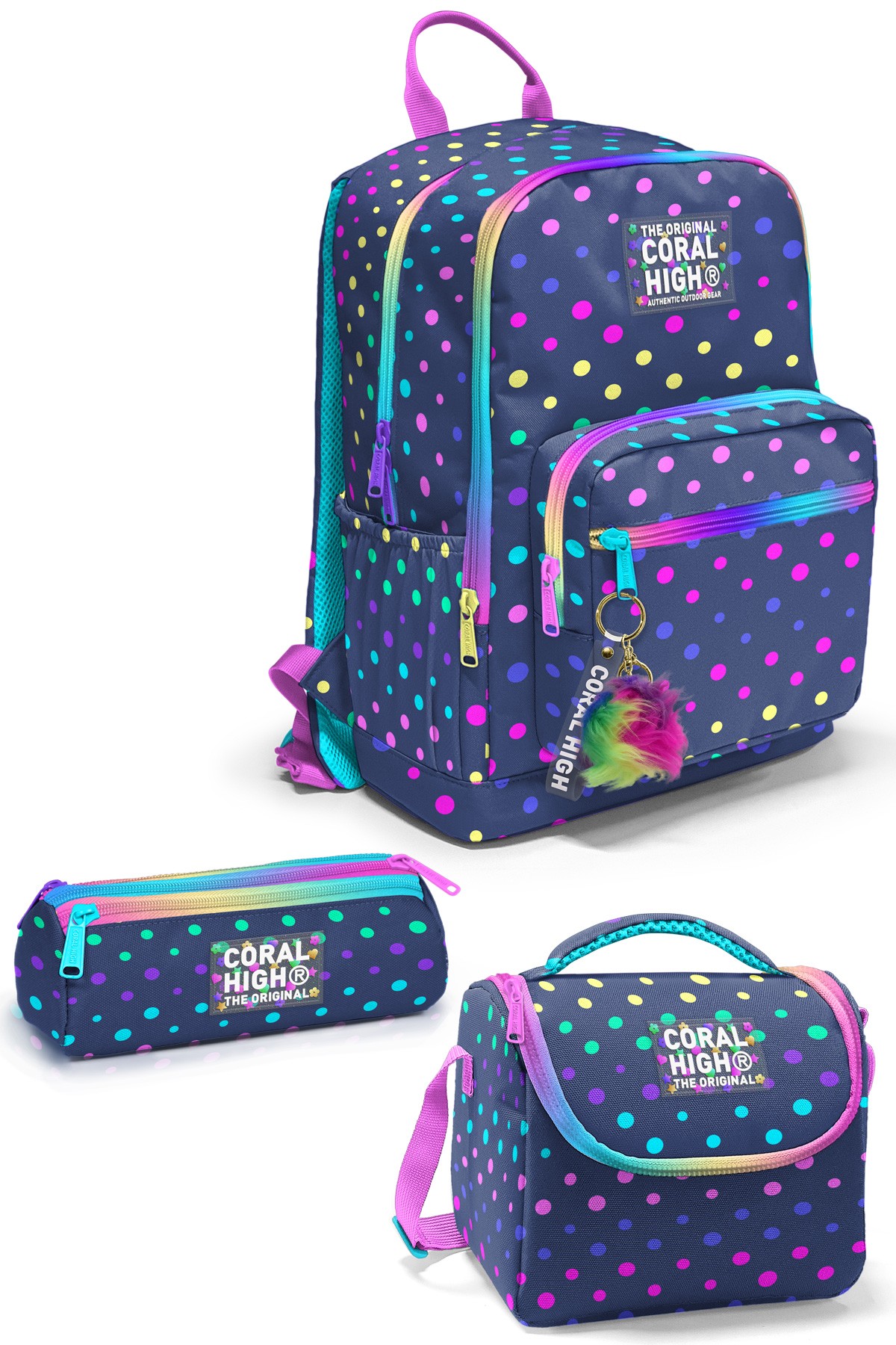 Coral High Lacivert Renkli Puantiyeli 3’lü Okul Çanta Seti SET0123672