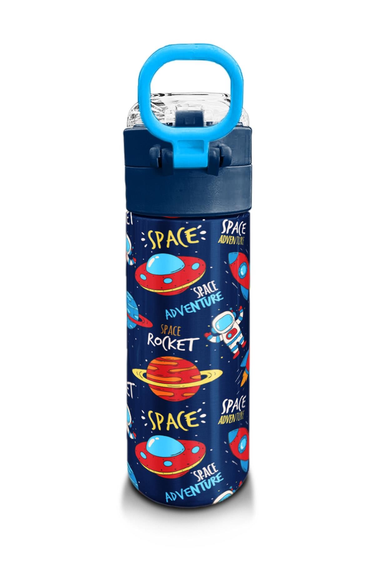 Coral High Kids Lacivert Mavi Uzay Desenli Pipetli ve Direkt İçim Çelik Termos 500 ml 31917