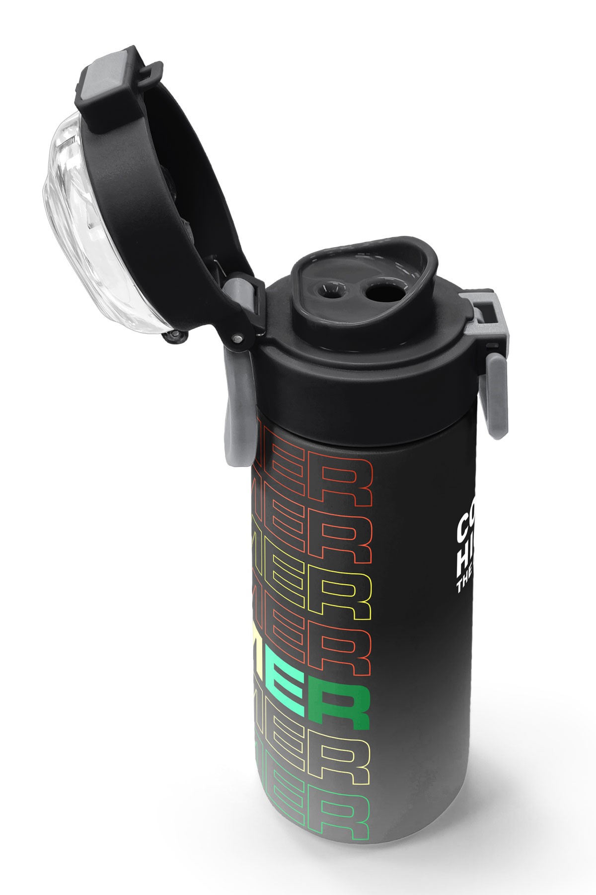Coral High Kids Siyah Gri Gamer Desenli Pipetli ve Direkt İçim Çelik Termos 500 ml 31853