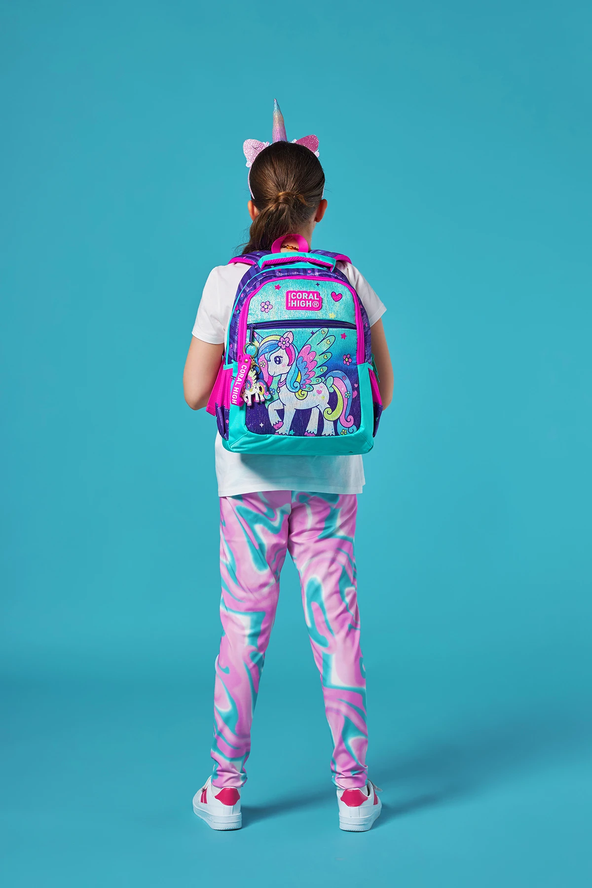 Coral High Kids Mor Su Yeşili Unicorn Desenli Üç Bölmeli Okul Sırt Çantası 23487