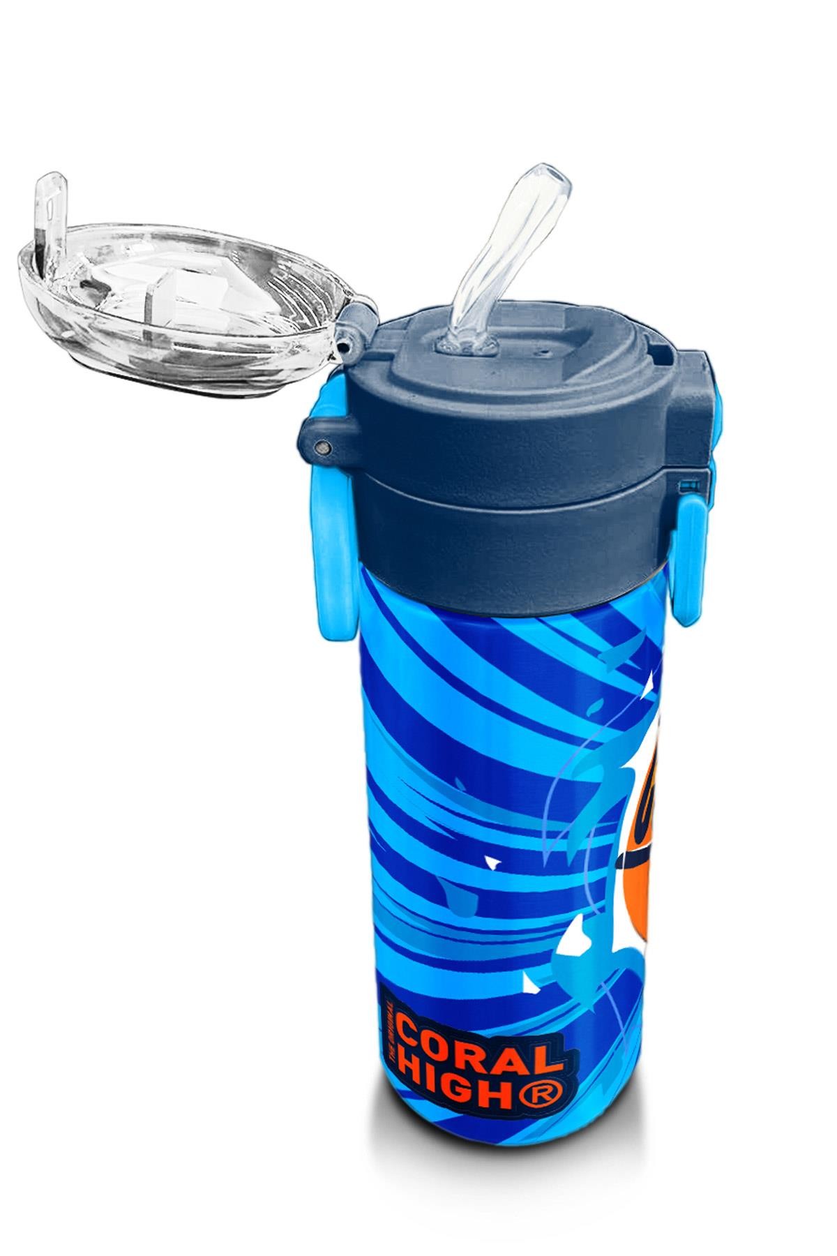 Coral High Kids Lacivert Mavi Basketbol Desenli Pipetli ve Direkt İçim Çelik Termos 500 ml 31833