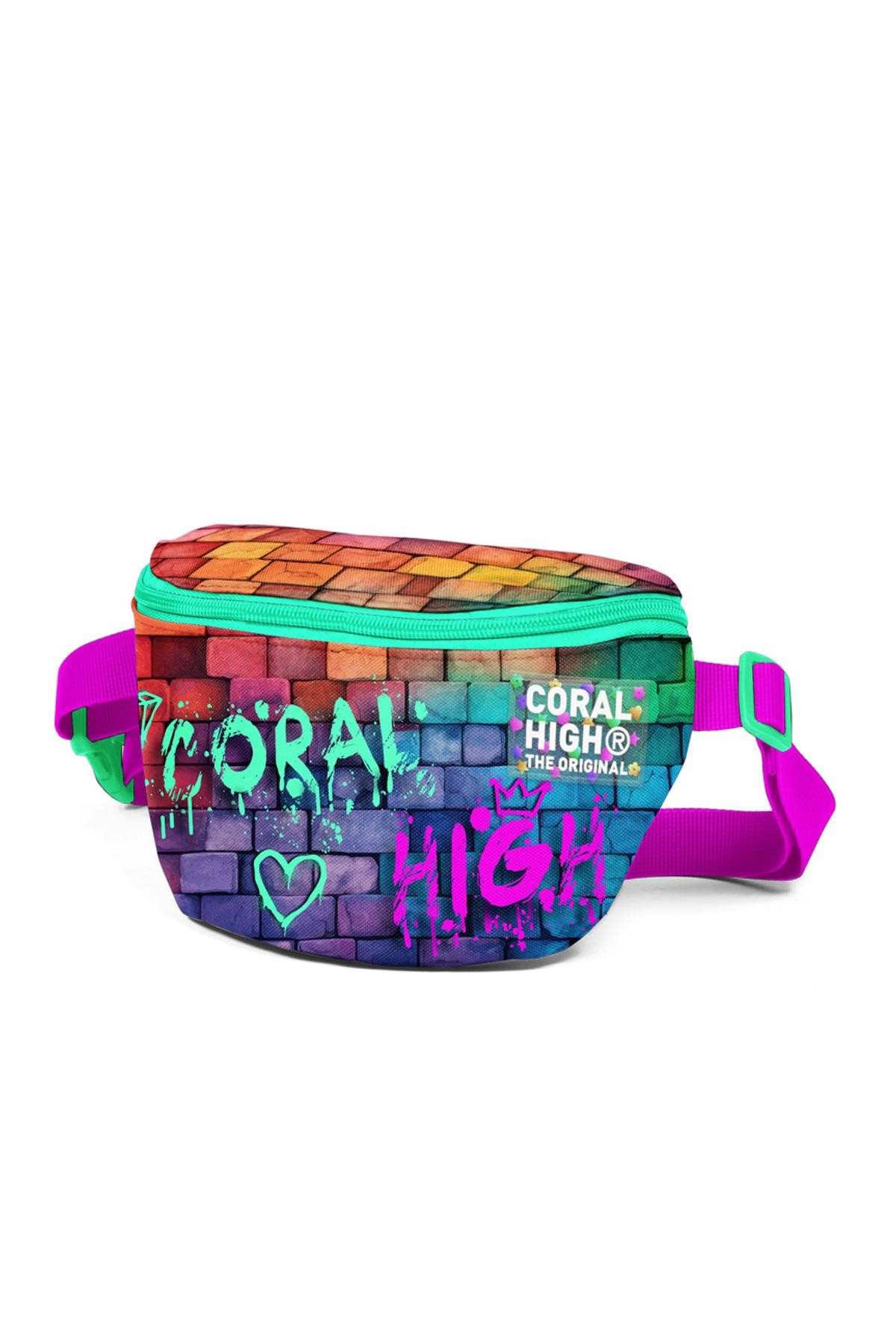 Coral High Pembe Lacivert Grafiti Yazılı Bel Çantası 11537