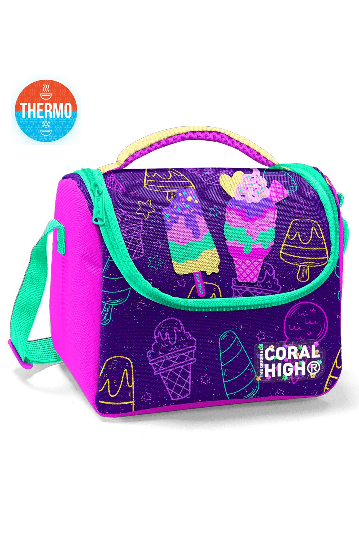 Coral High Kids Mor Pembe Dondurma Desenli Thermo Beslenme Çantası 11888